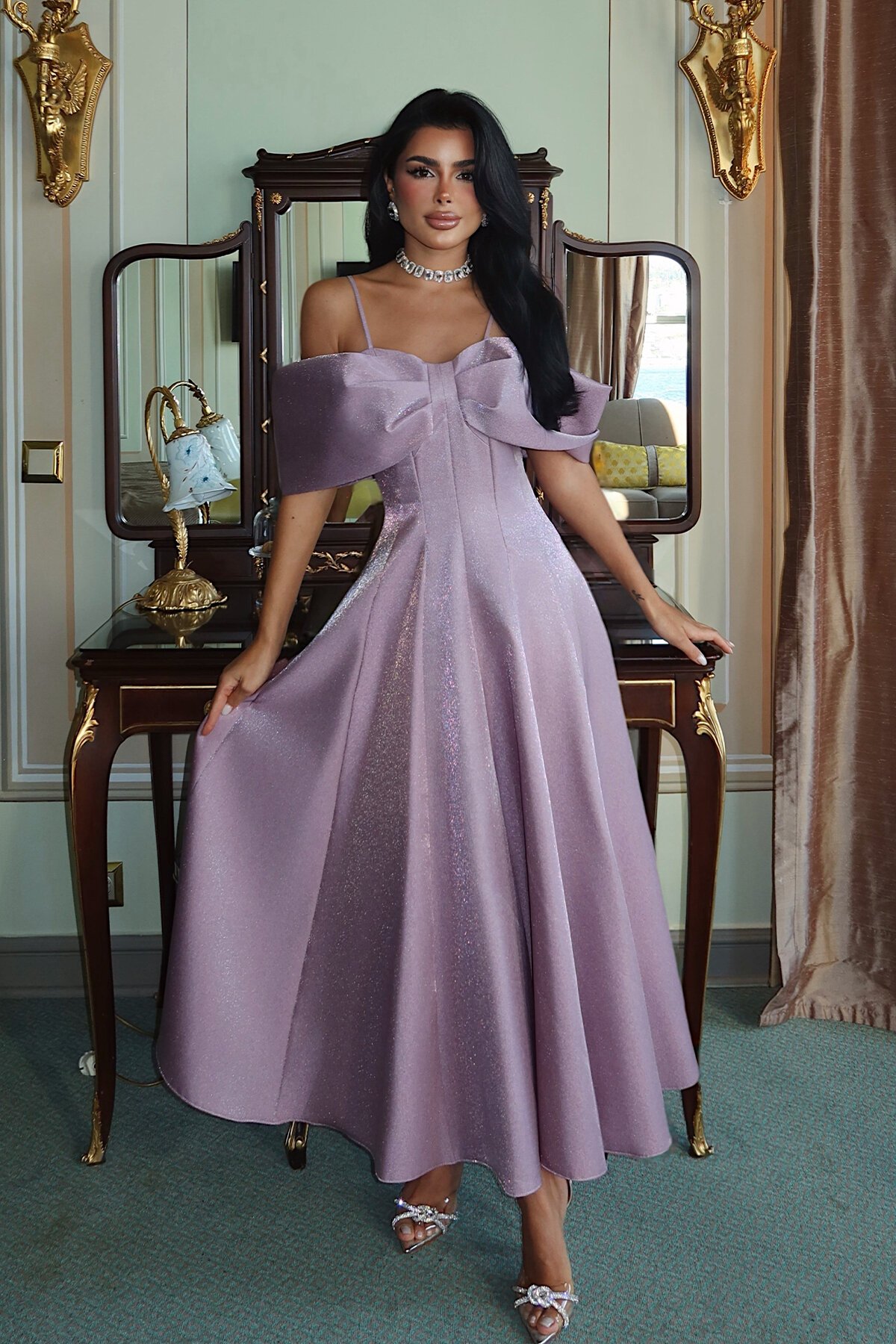 Kayık Yaka Midi Elbise - 1584