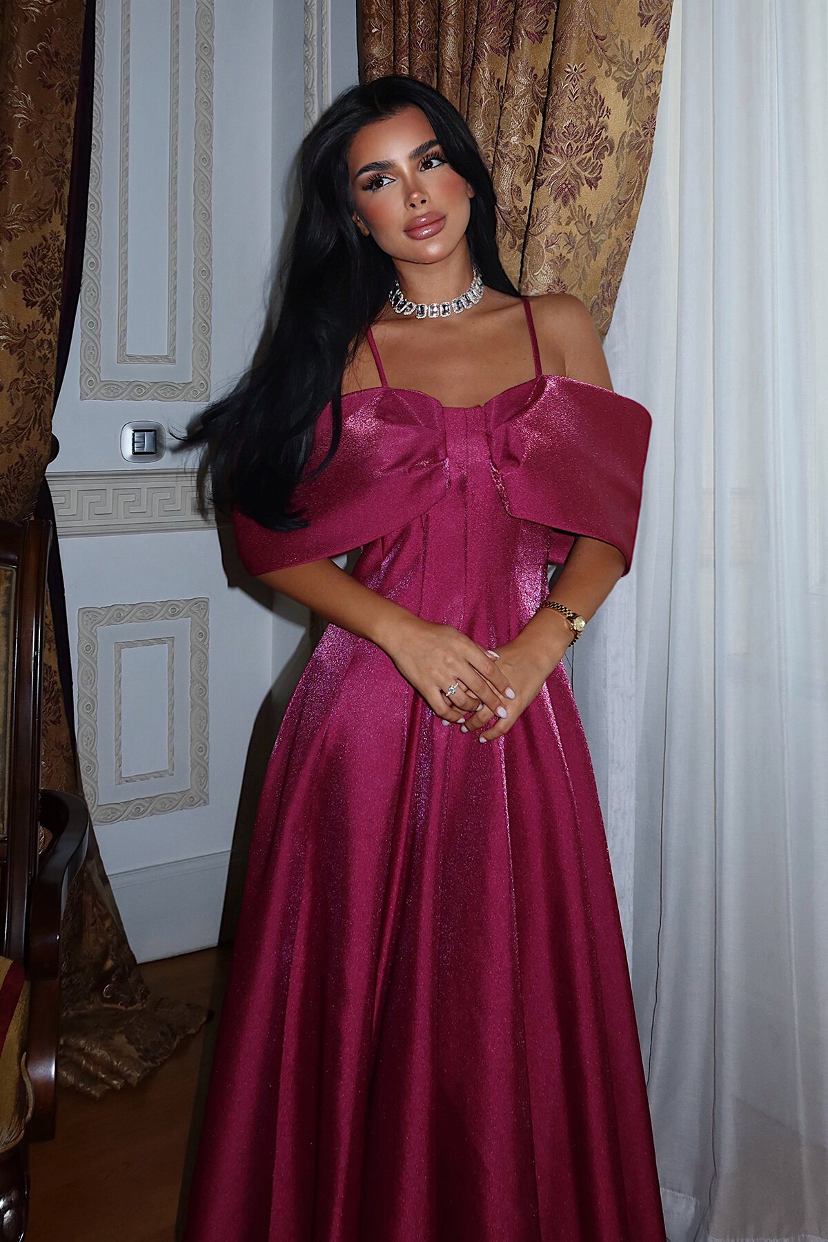 Kayık Yaka Midi Elbise - 1584