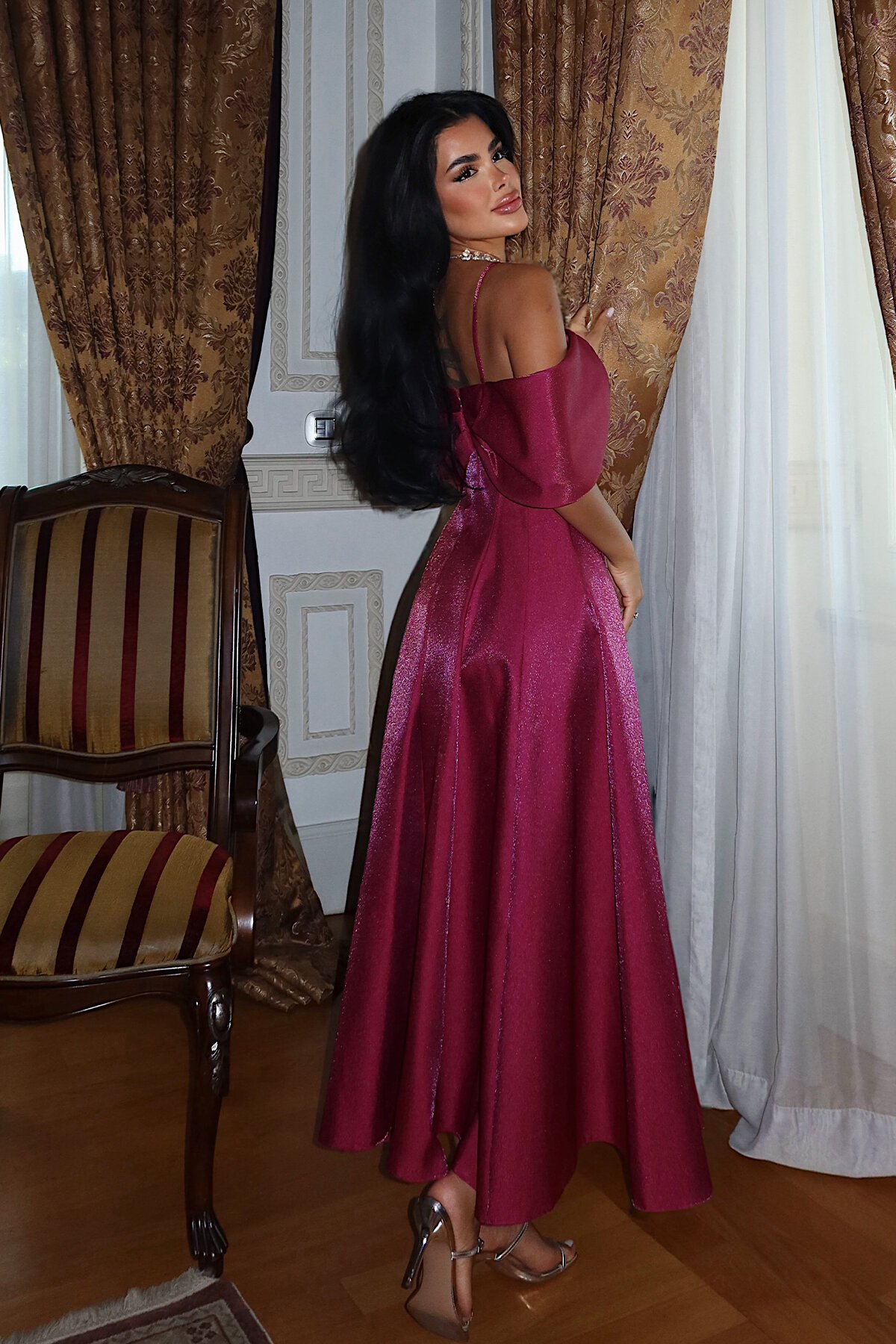 Kayık Yaka Midi Elbise - 1584