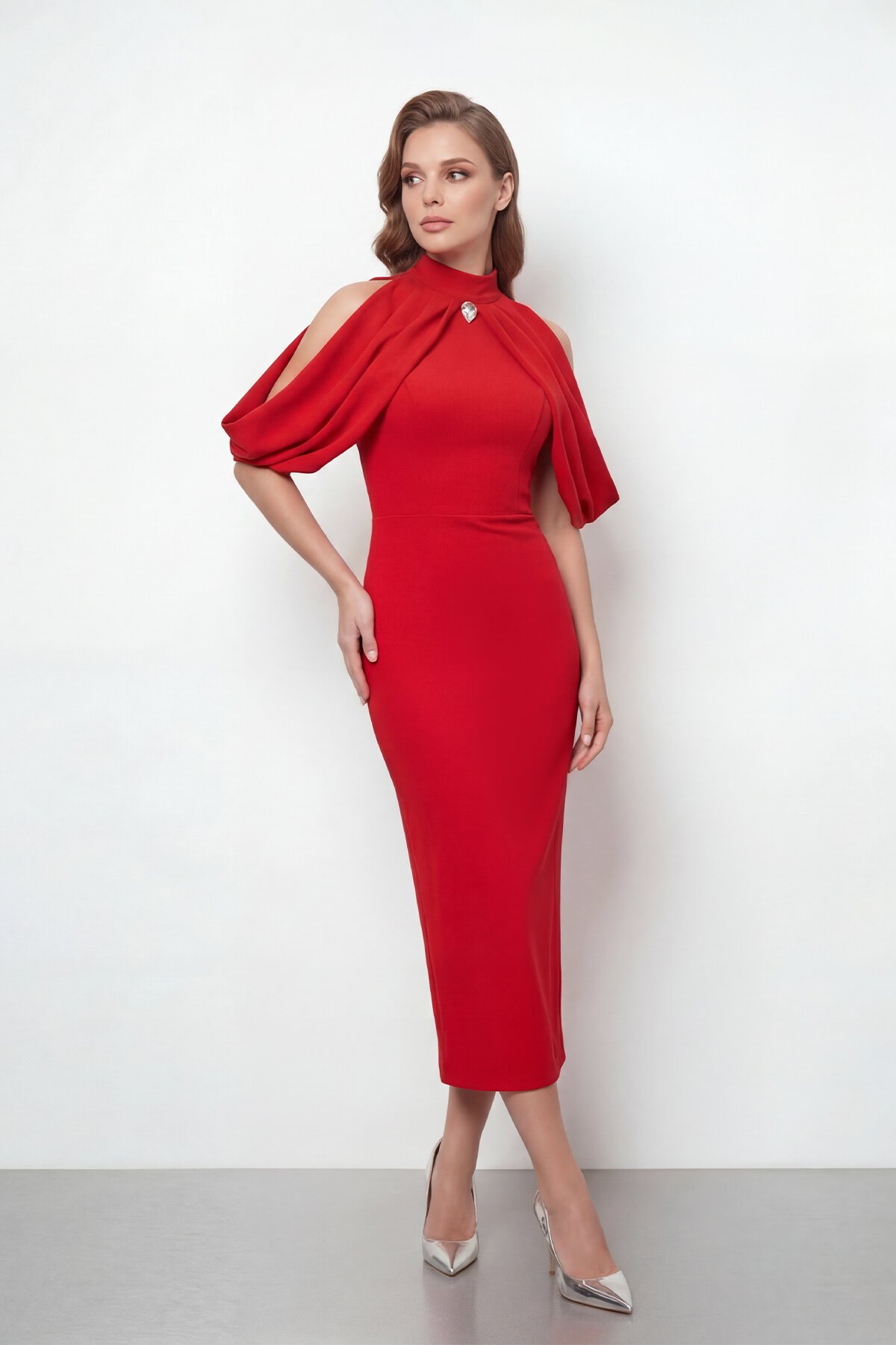 Omuz Açık Drapeli Pelerin Detaylı Abiye - 2078