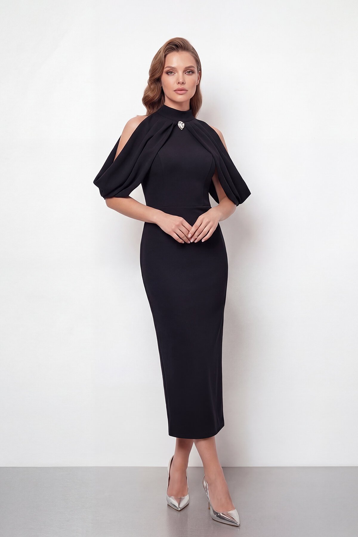 Omuz Açık Drapeli Pelerin Detaylı Abiye - 2078