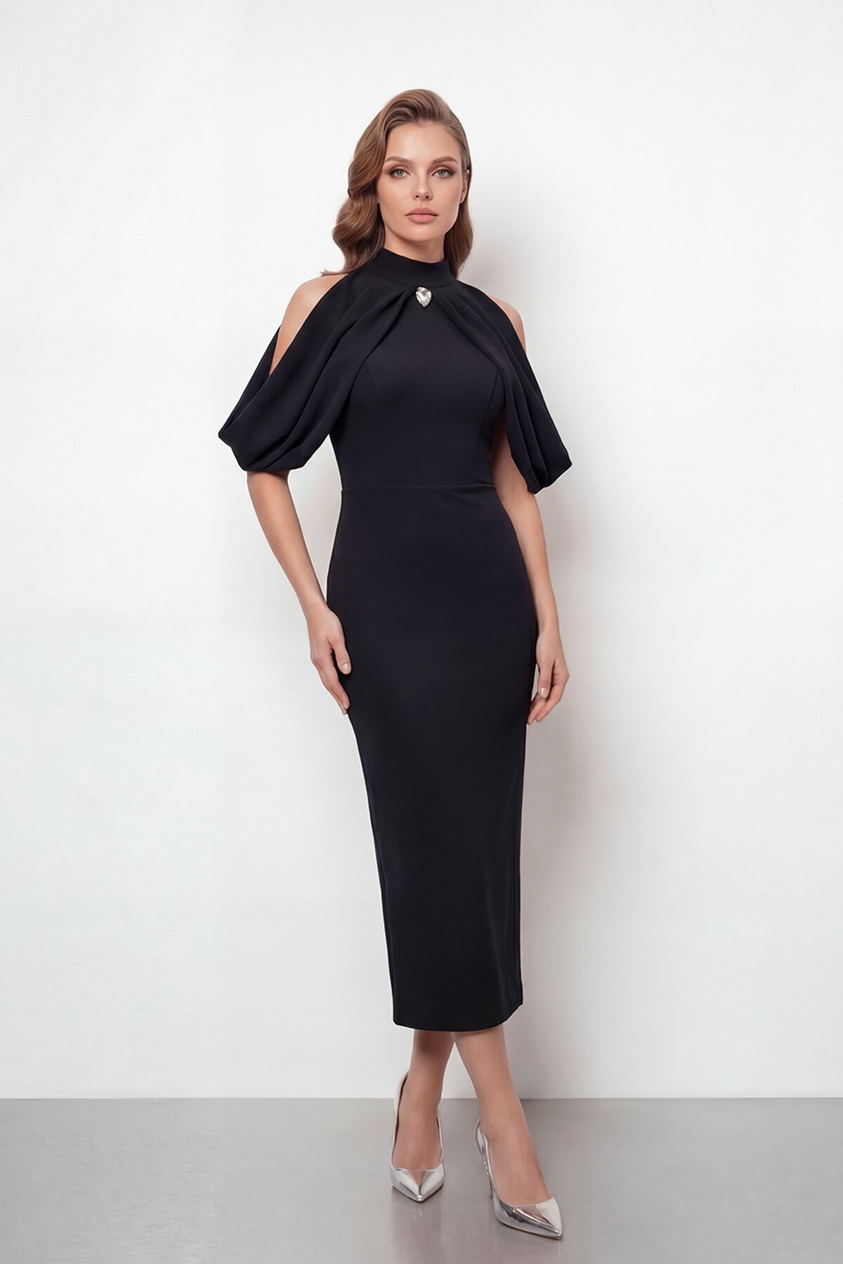 Omuz Açık Drapeli Pelerin Detaylı Abiye - 2078