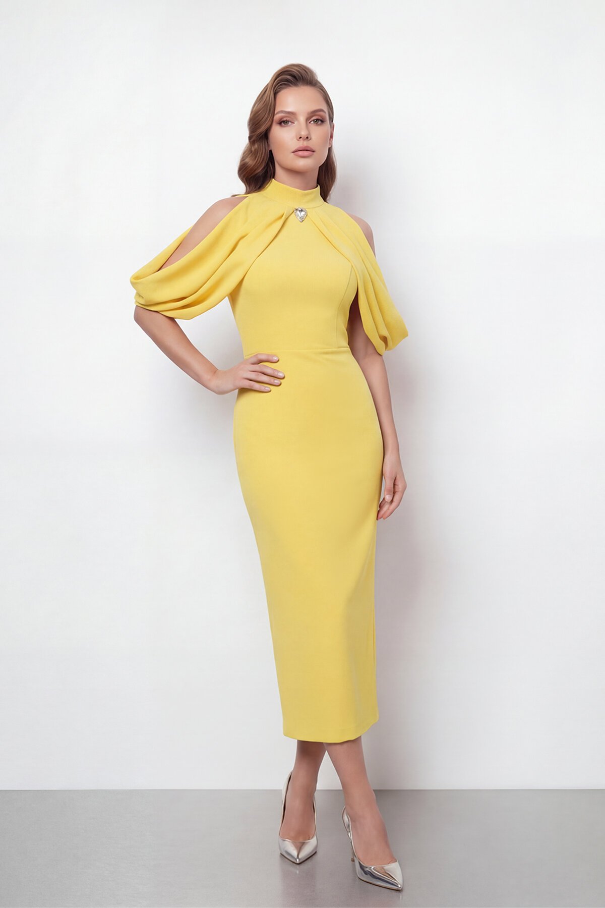 Omuz Açık Drapeli Pelerin Detaylı Abiye - 2078