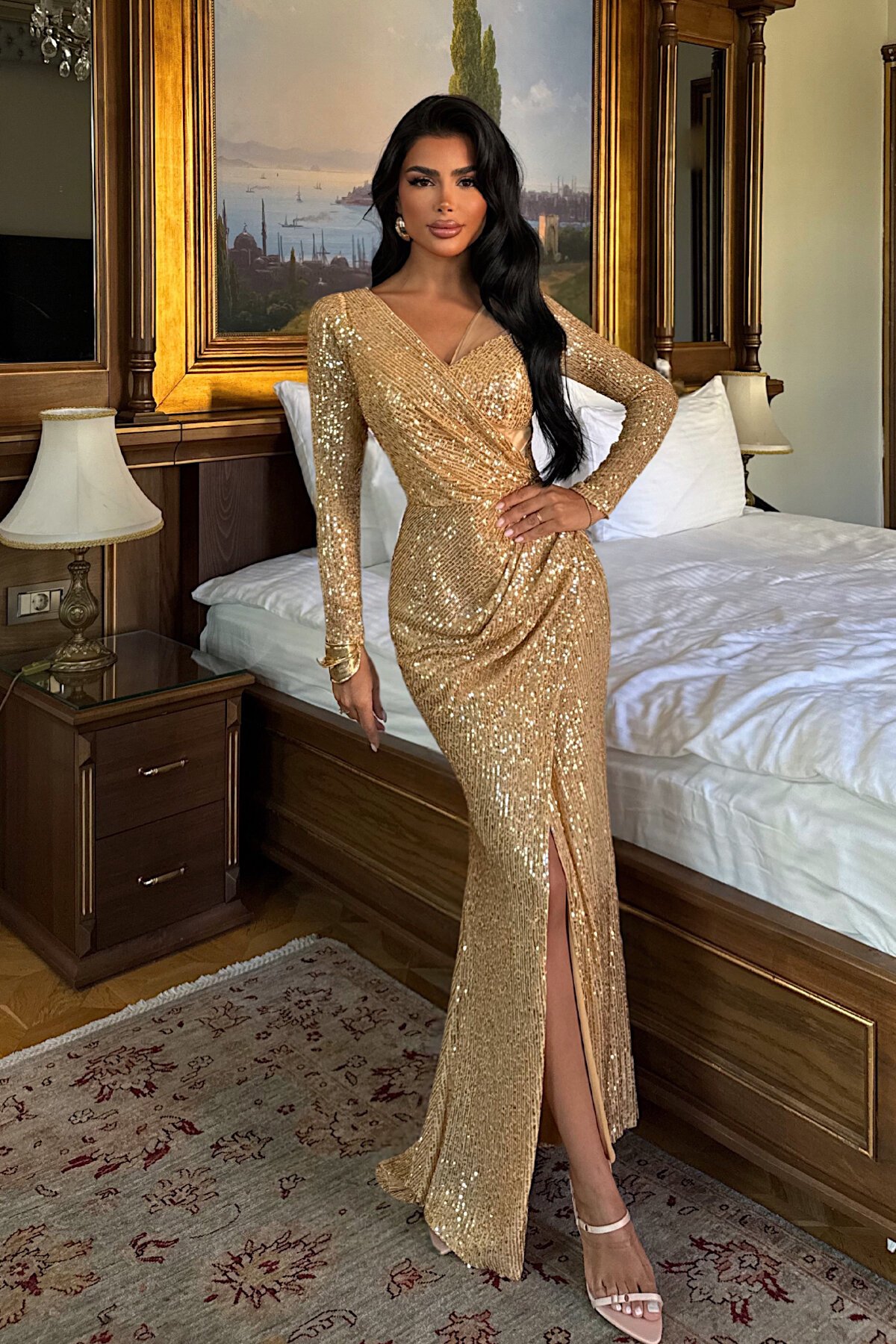 Payetli Asimetrik Elbise - 1563