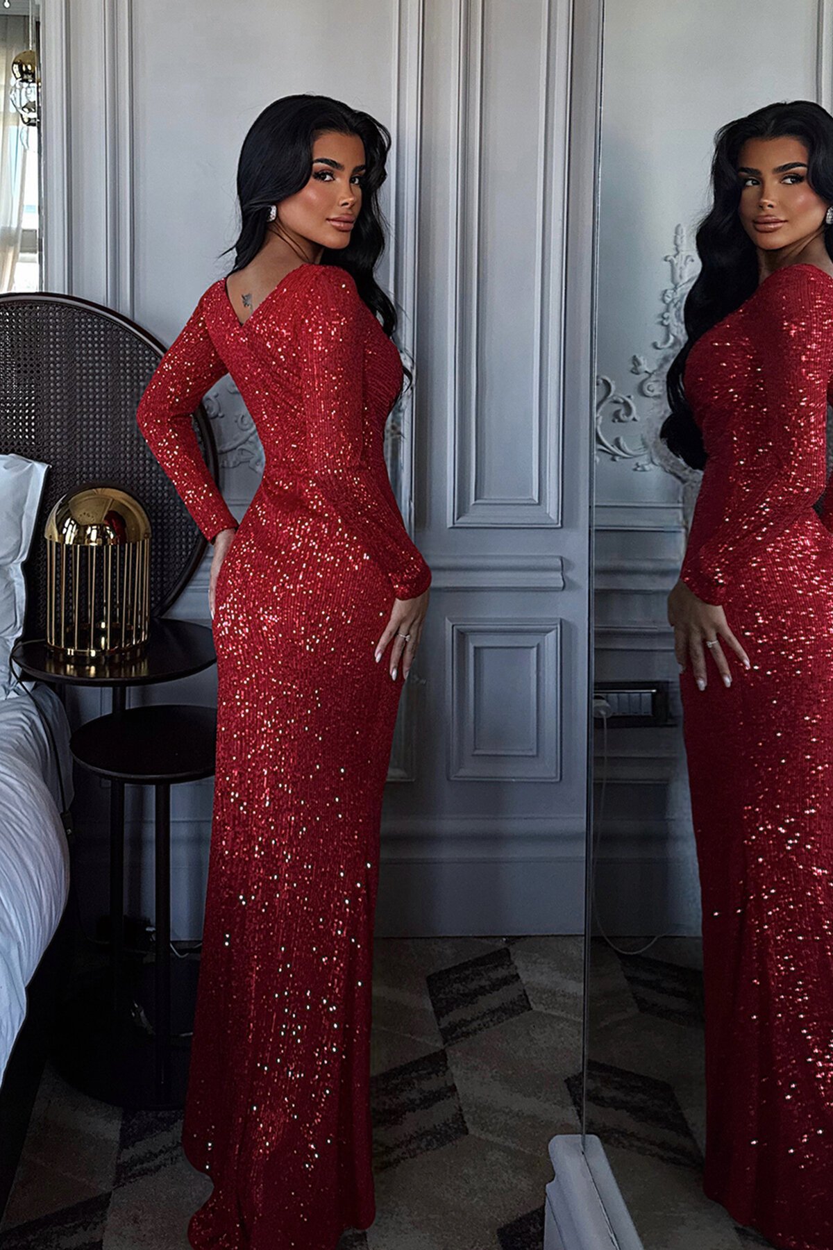 Payetli Asimetrik Elbise - 1563