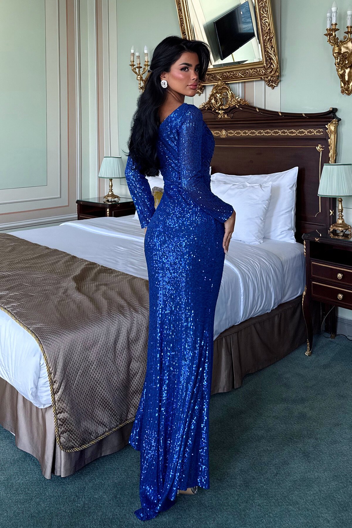 Payetli Asimetrik Elbise - 1563