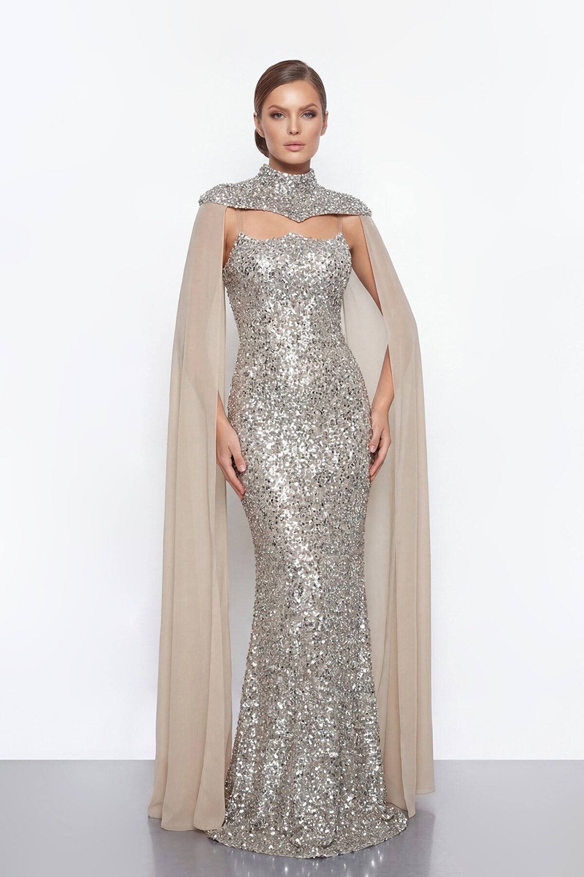 Pelerinli Payet İşlemeli Abiye - 2053