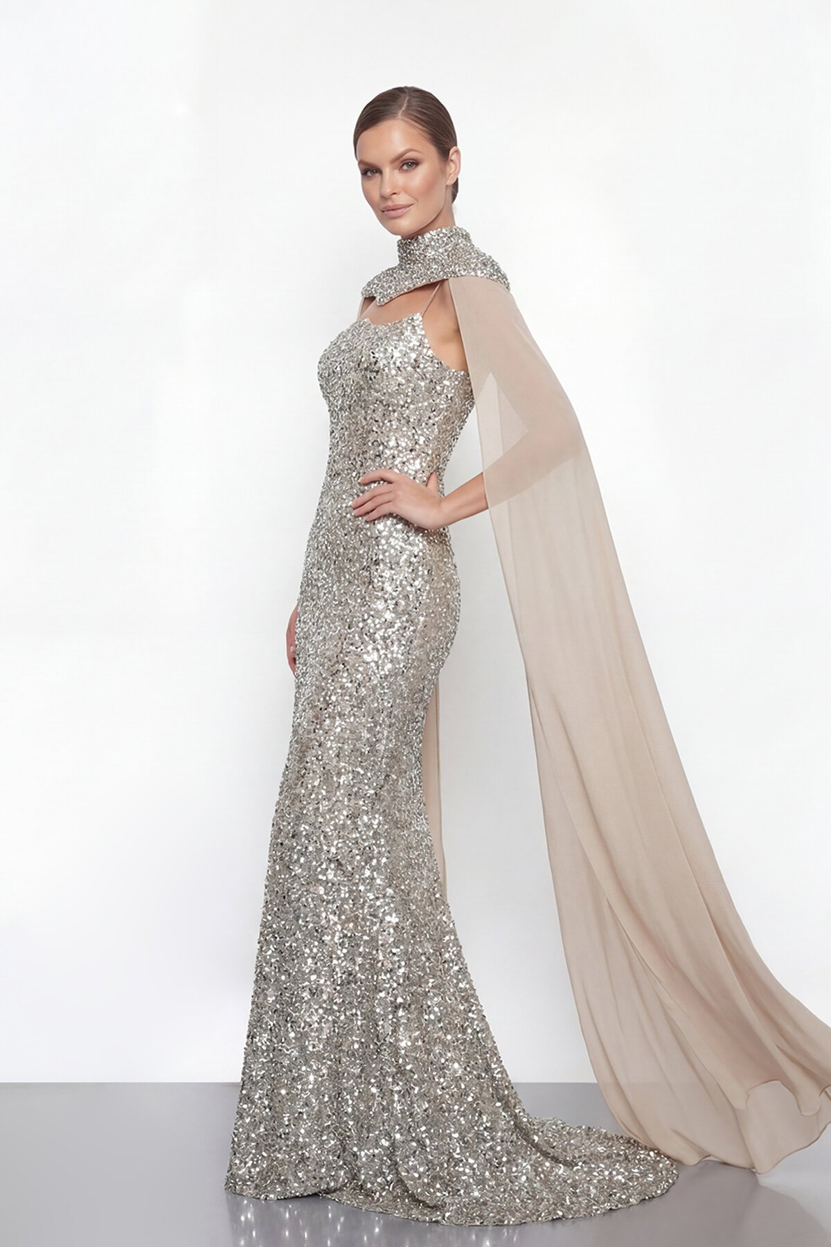 Pelerinli Payet İşlemeli Abiye - 2053