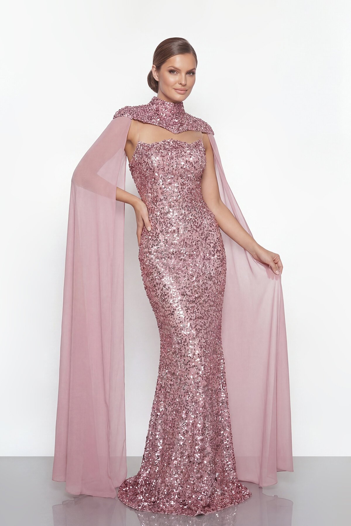 Pelerinli Payet İşlemeli Abiye - 2053