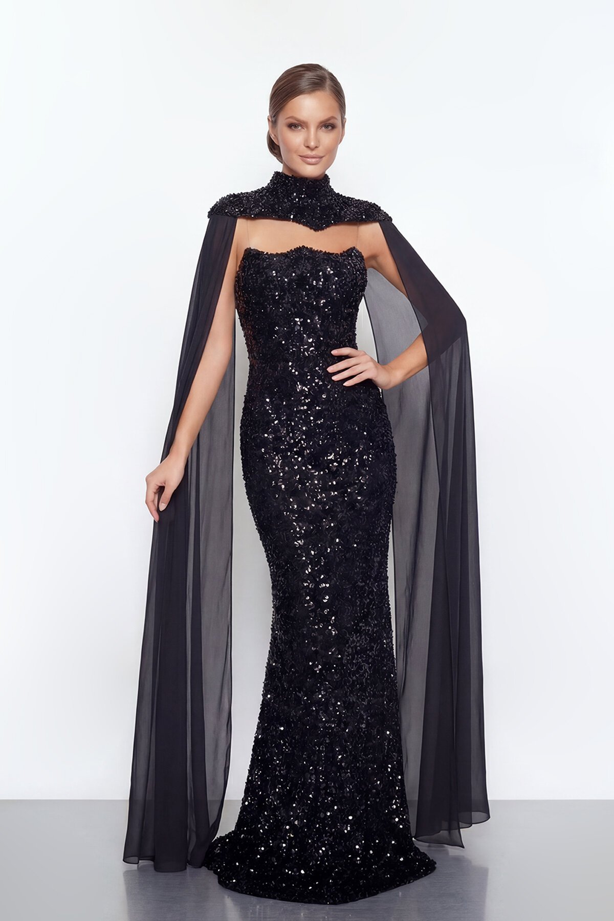 Pelerinli Payet İşlemeli Abiye - 2053