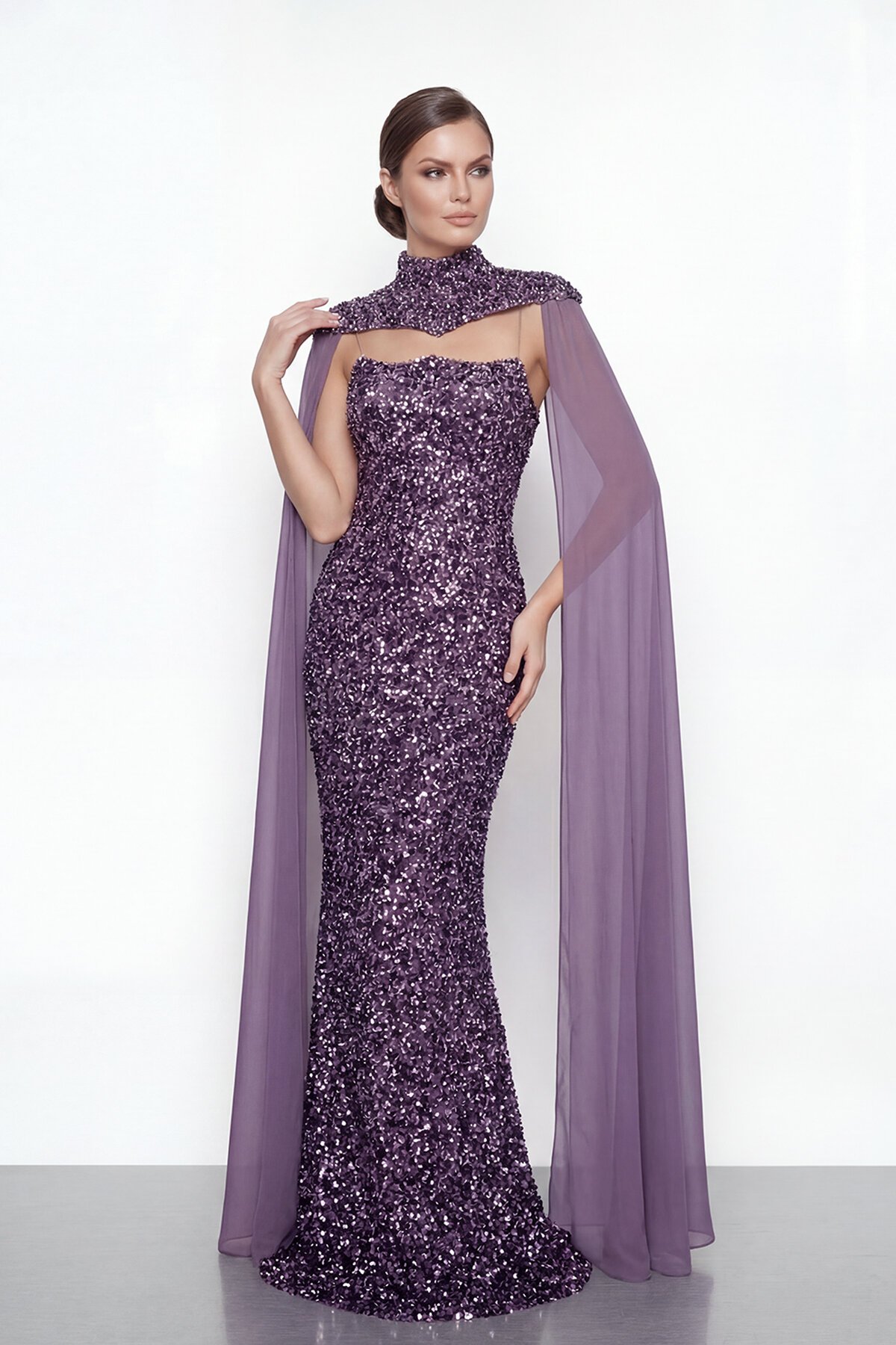 Pelerinli Payet İşlemeli Abiye - 2053