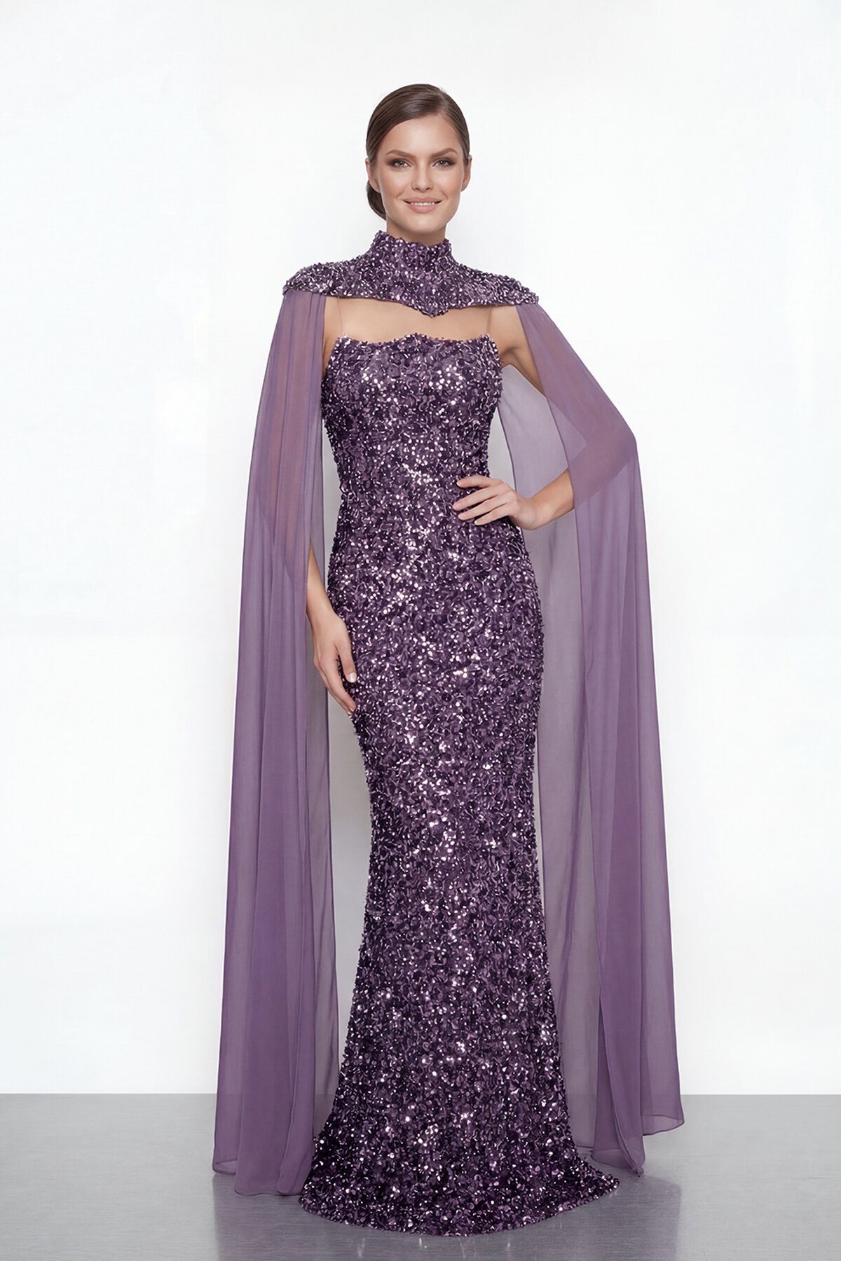 Pelerinli Payet İşlemeli Abiye - 2053