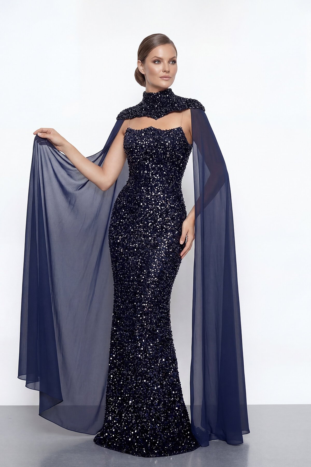 Pelerinli Payet İşlemeli Abiye - 2053