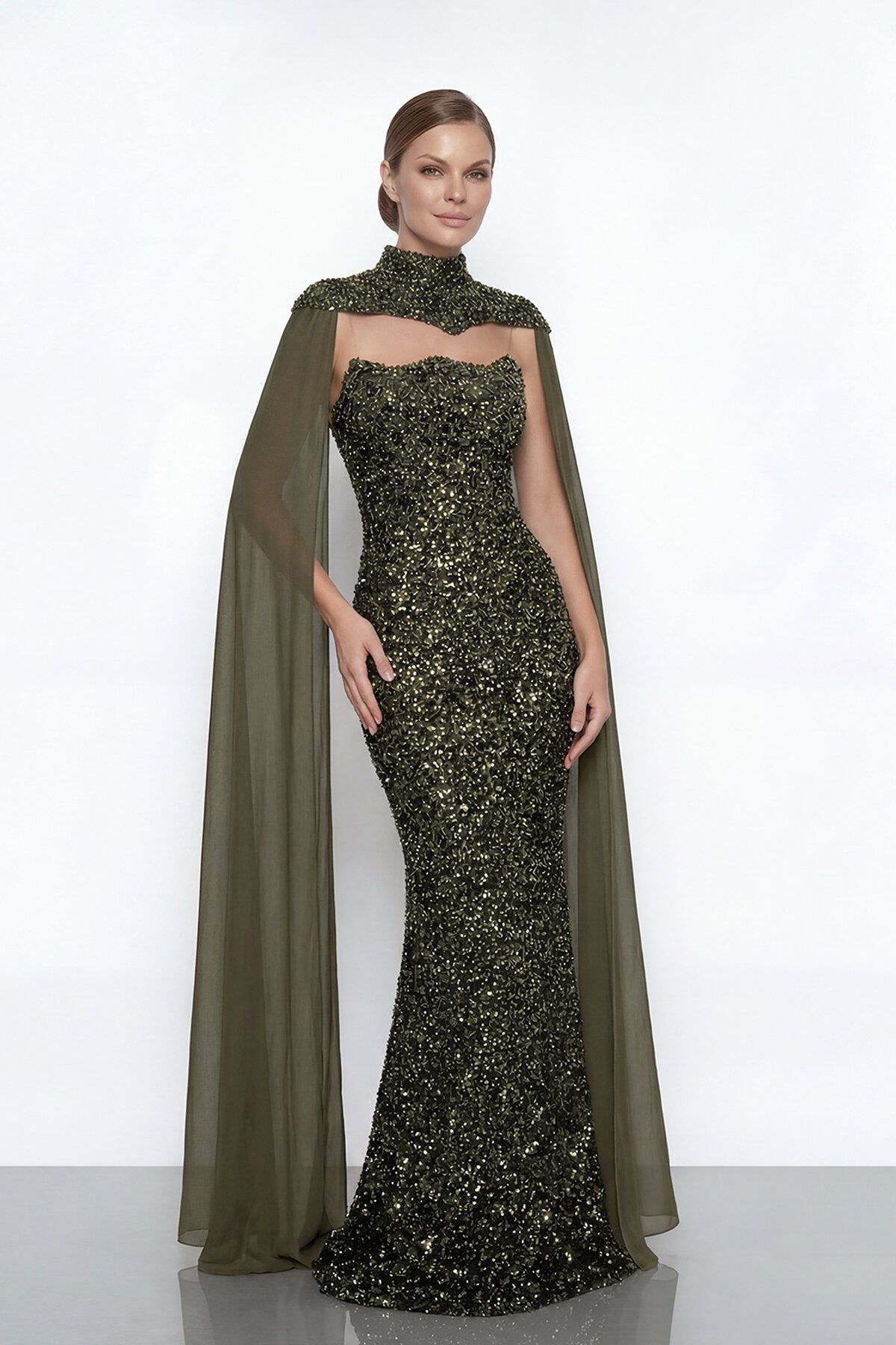 Pelerinli Payet İşlemeli Abiye - 2053