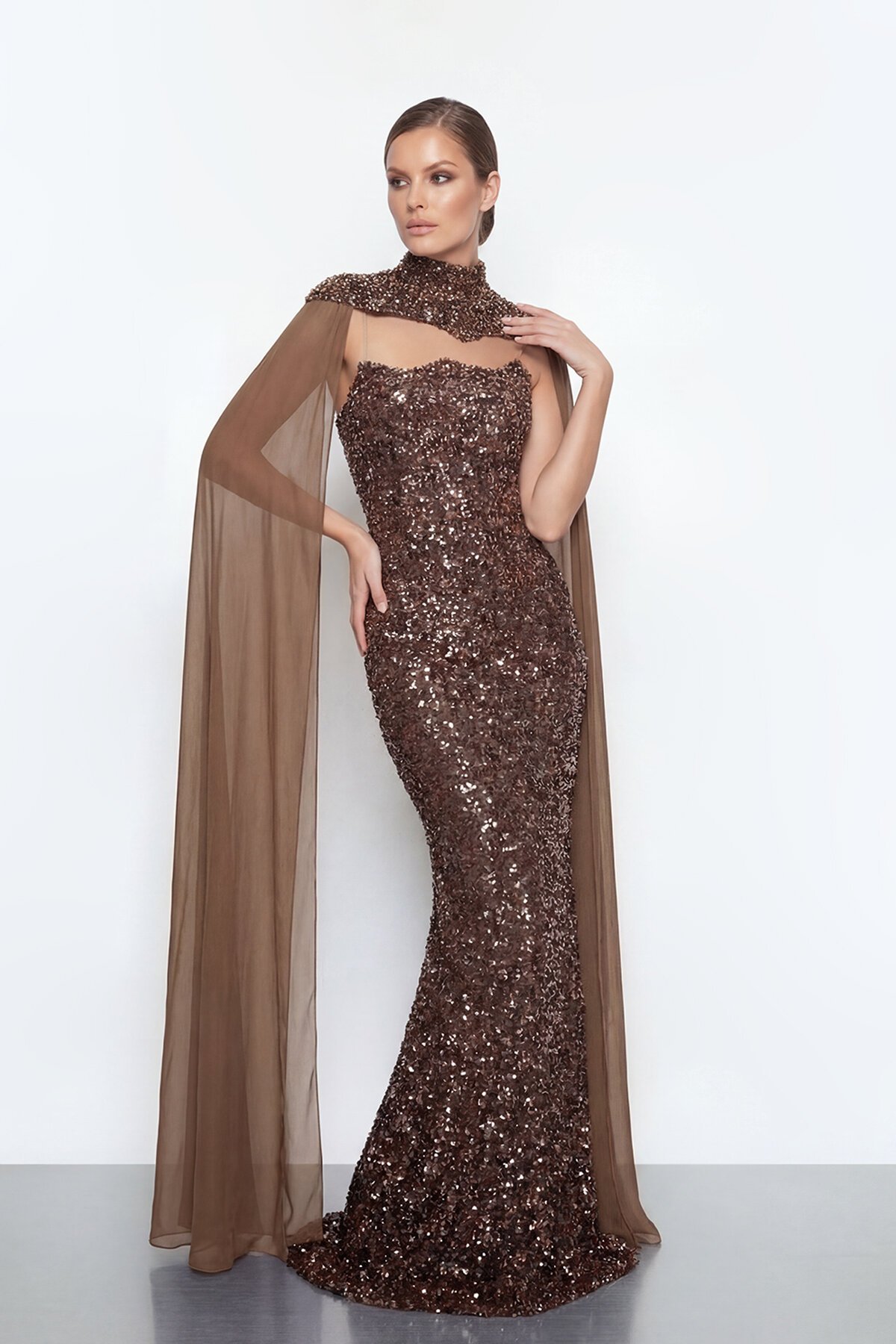 Pelerinli Payet İşlemeli Abiye - 2053