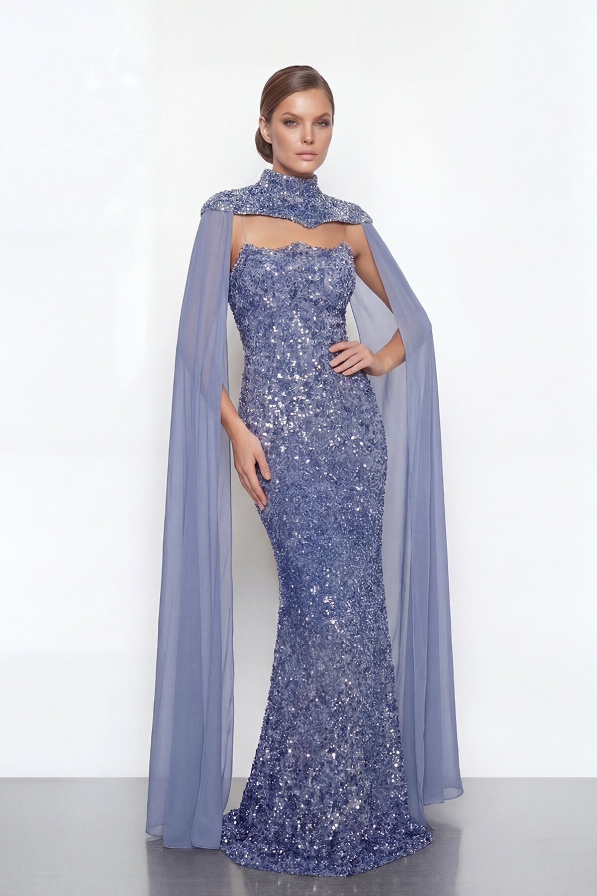 Pelerinli Payet İşlemeli Abiye - 2053