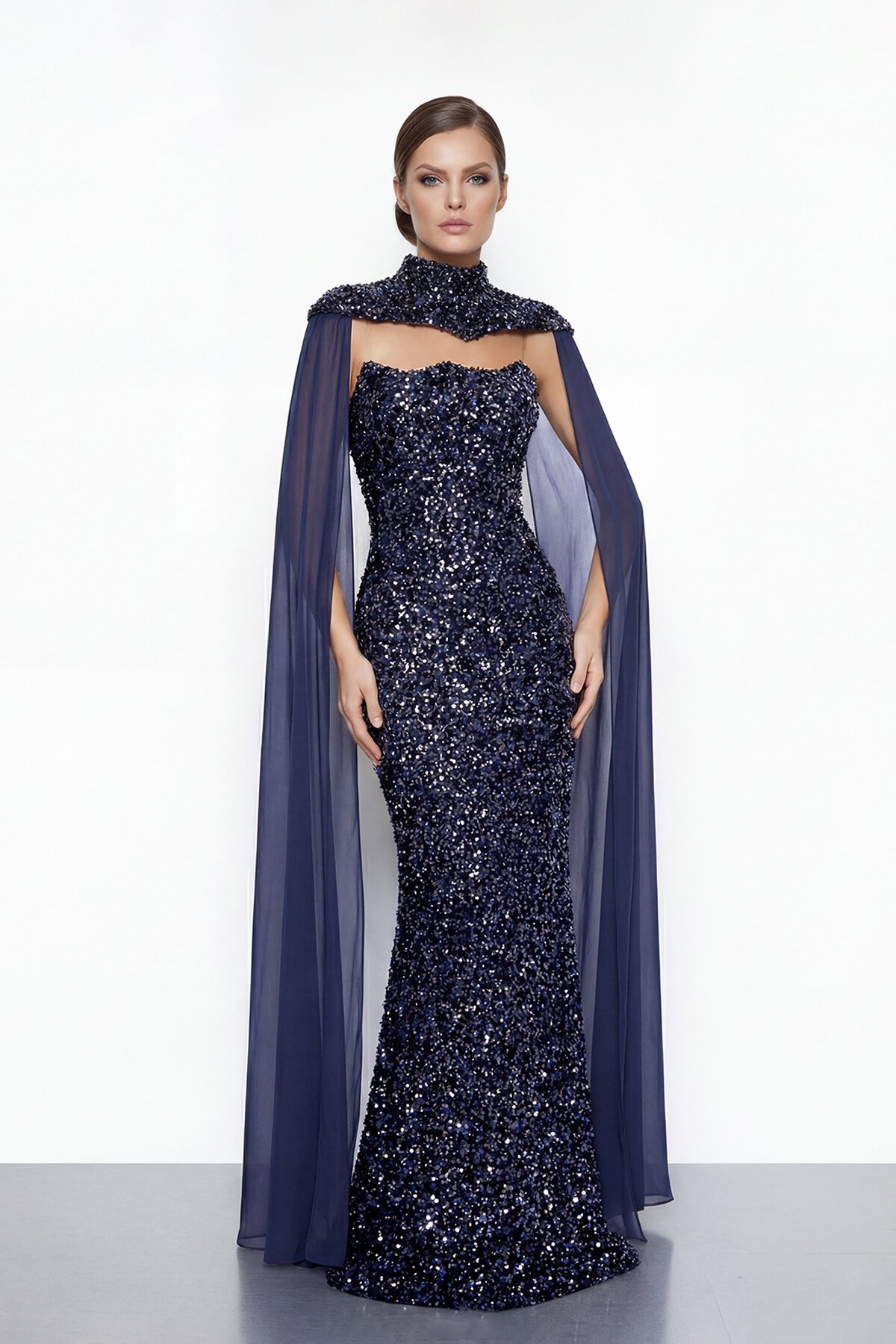 Pelerinli Payet İşlemeli Abiye - 2053