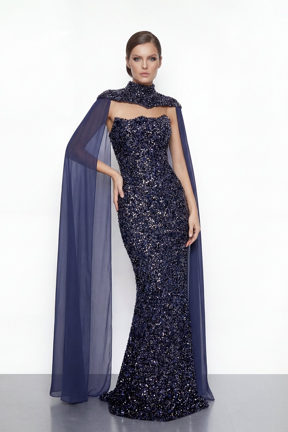 Pelerinli Payet İşlemeli Abiye - 2053