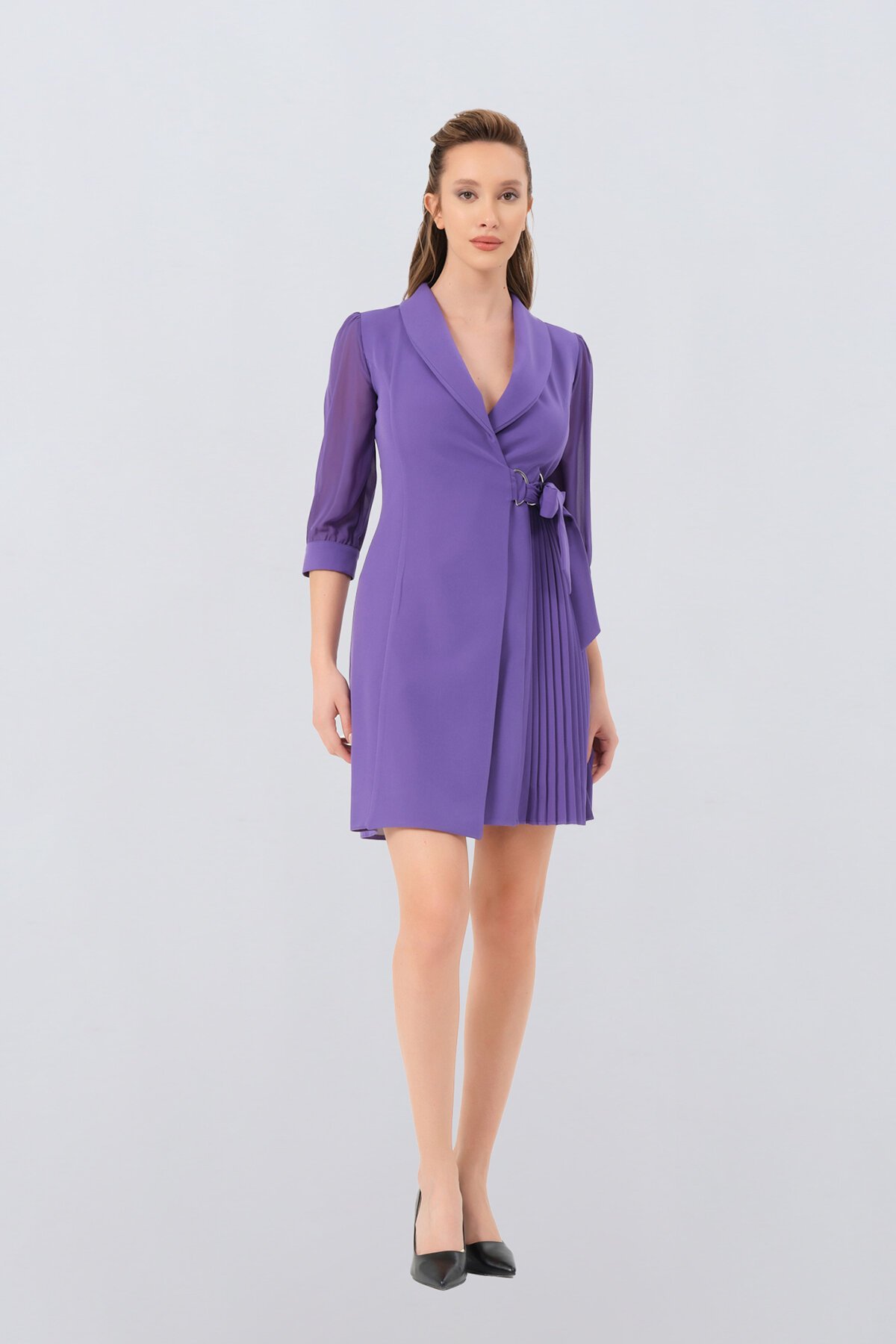 Pilise Detaylı Ceket Elbise - 1480