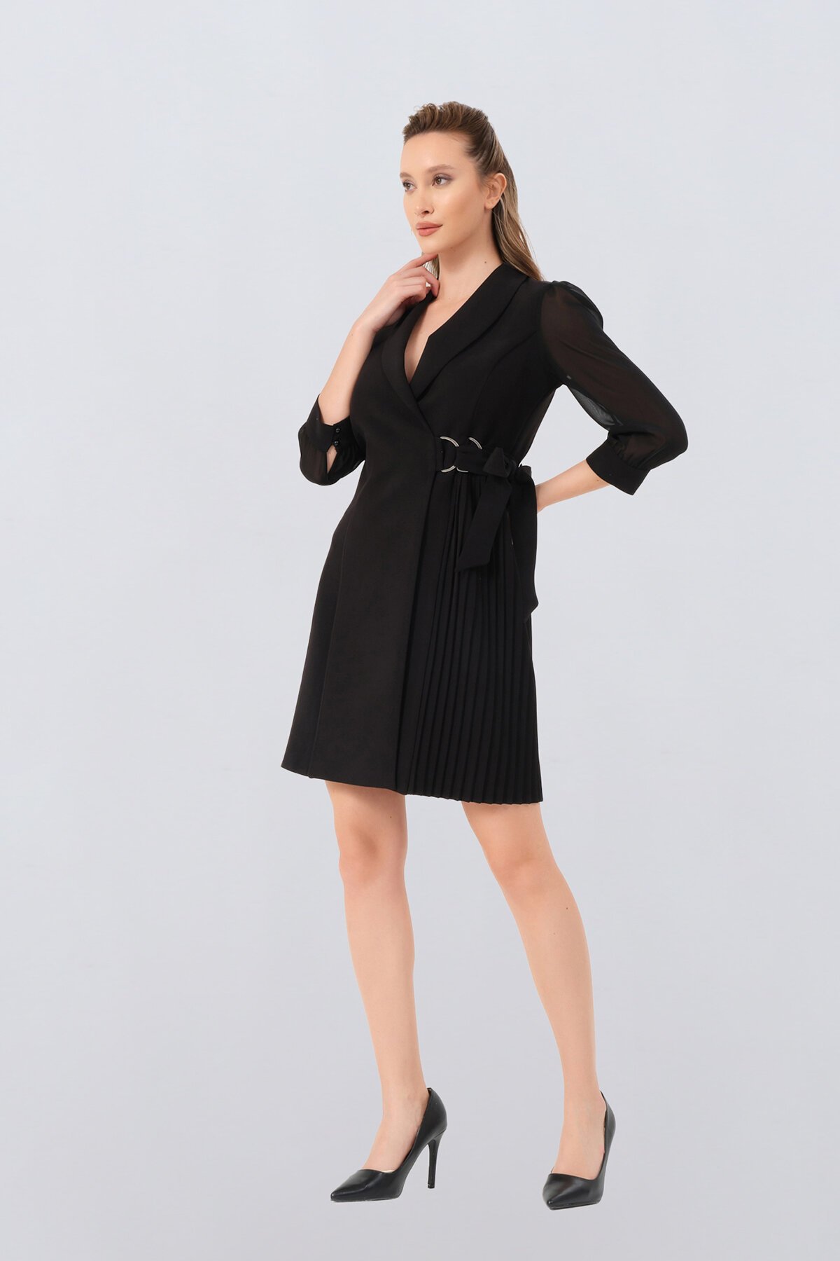 Pilise Detaylı Ceket Elbise - 1480