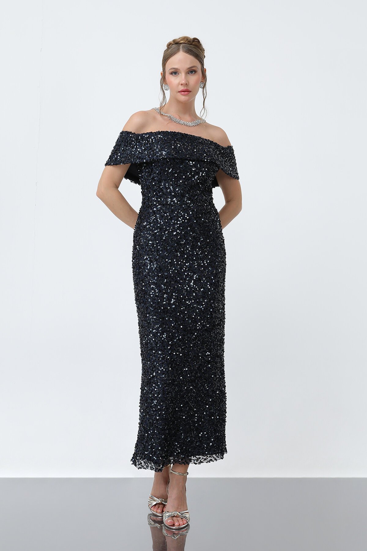 Pul Payetli Midi Elbise - 1861