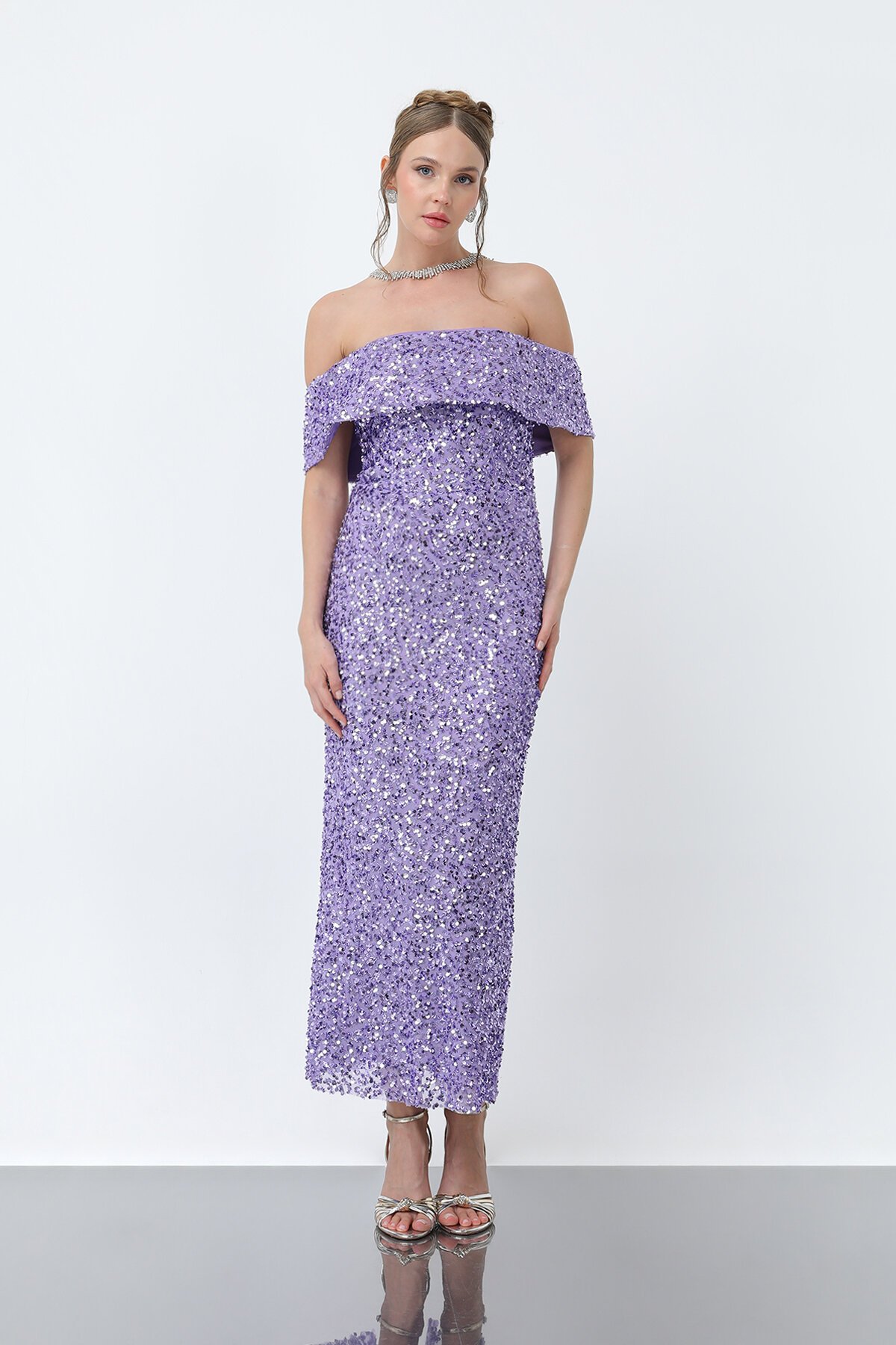 Pul Payetli Midi Elbise - 1861