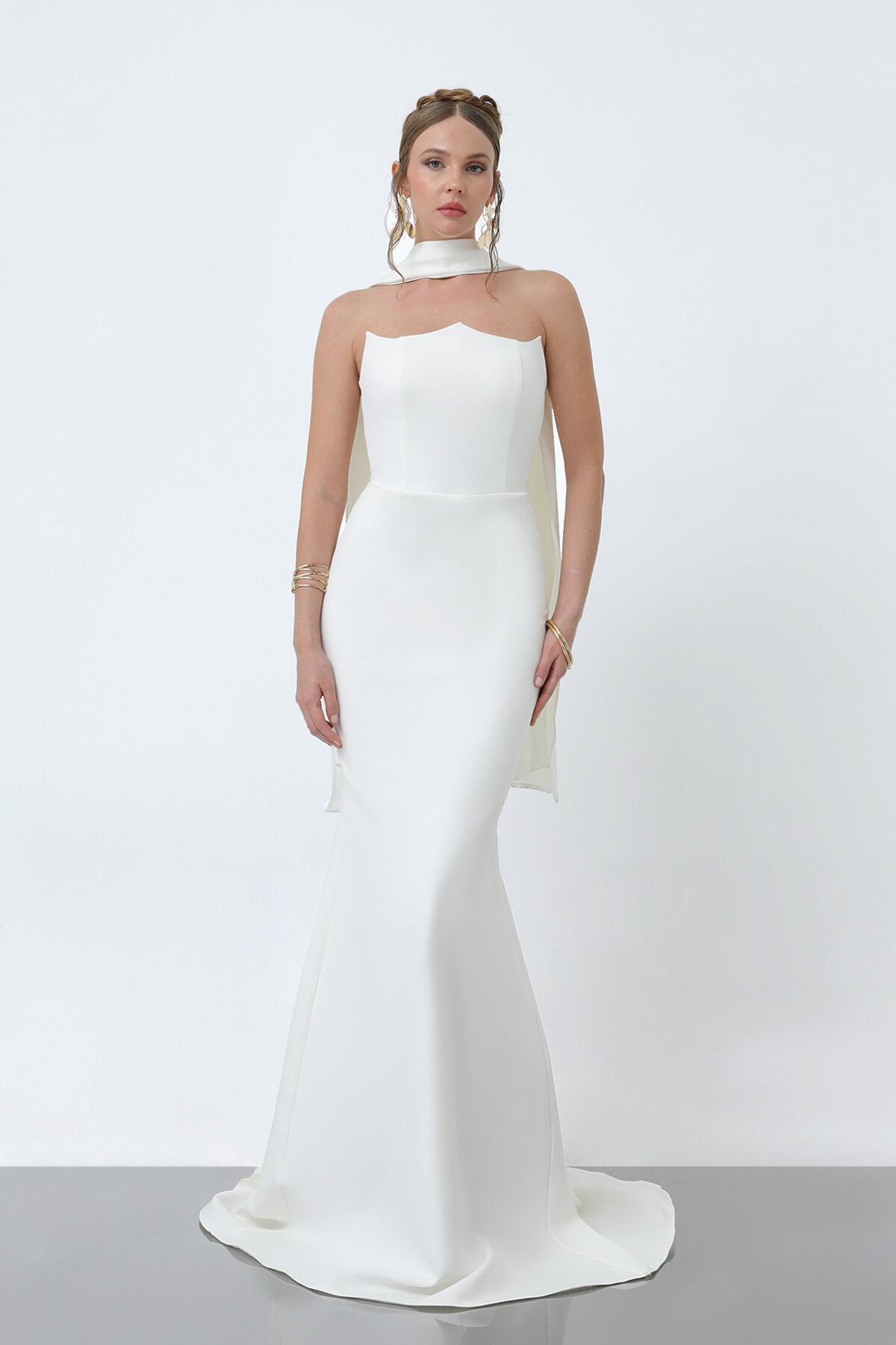 Şal Yaka Detaylı Balık Elbise - 1981