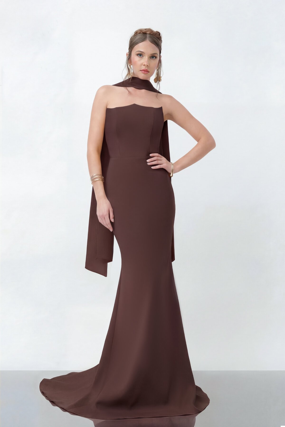 Şal Yaka Detaylı Balık Elbise - 1981