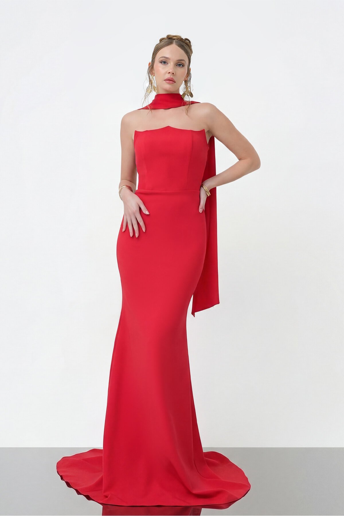 Şal Yaka Detaylı Balık Elbise - 1981