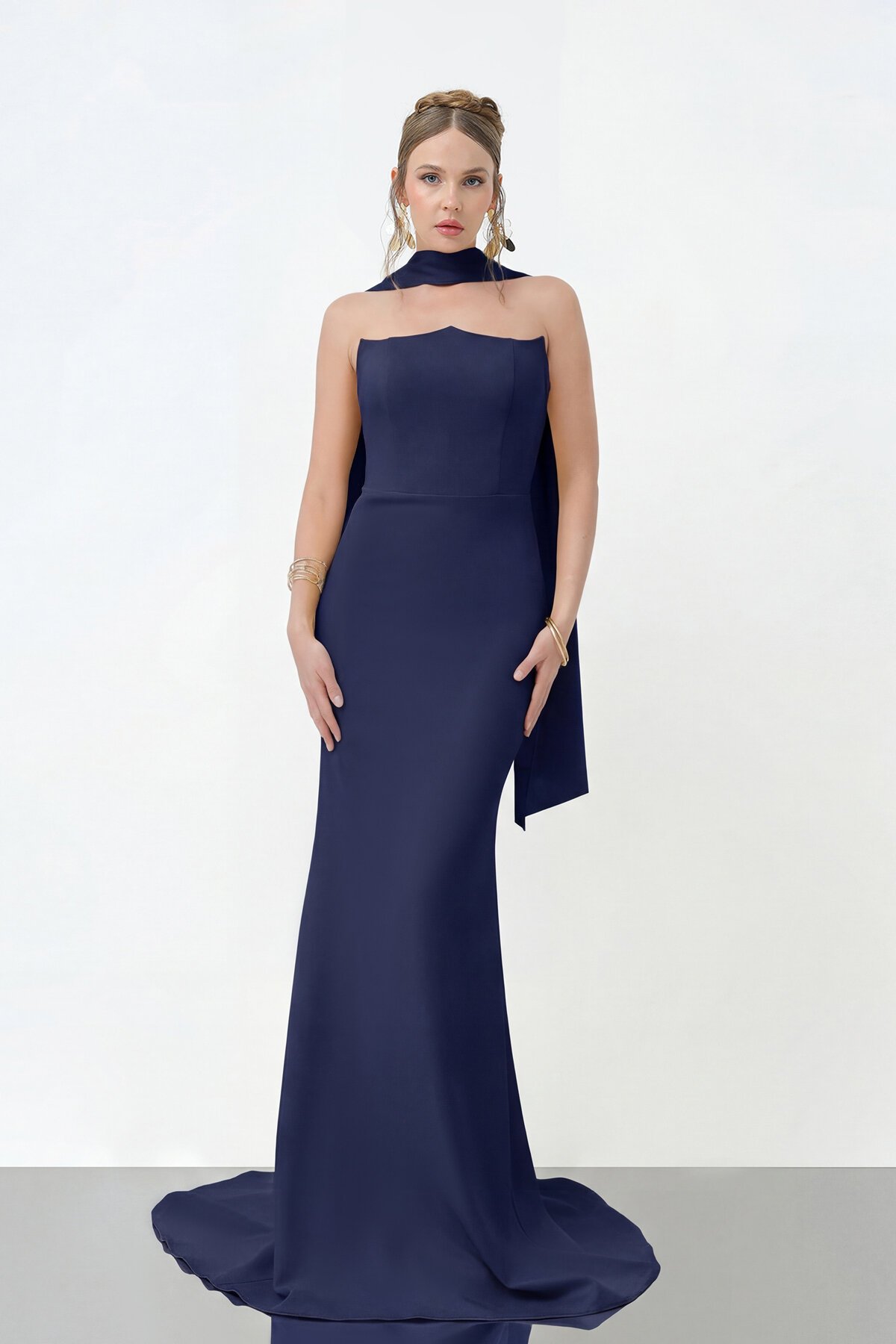 Şal Yaka Detaylı Balık Elbise - 1981