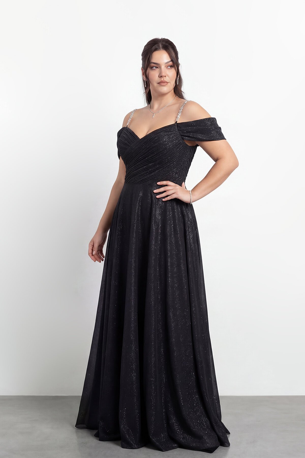 Taş Askılı Çapraz Büzgülü  Elbisesi - 2056