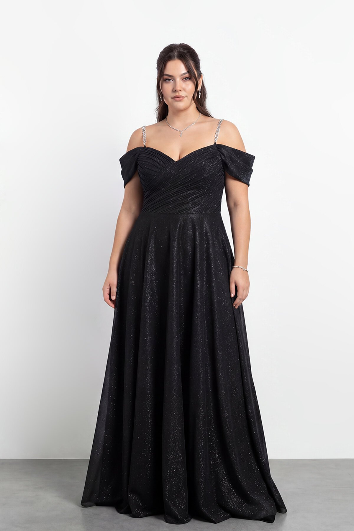 Taş Askılı Çapraz Büzgülü  Elbisesi - 2056