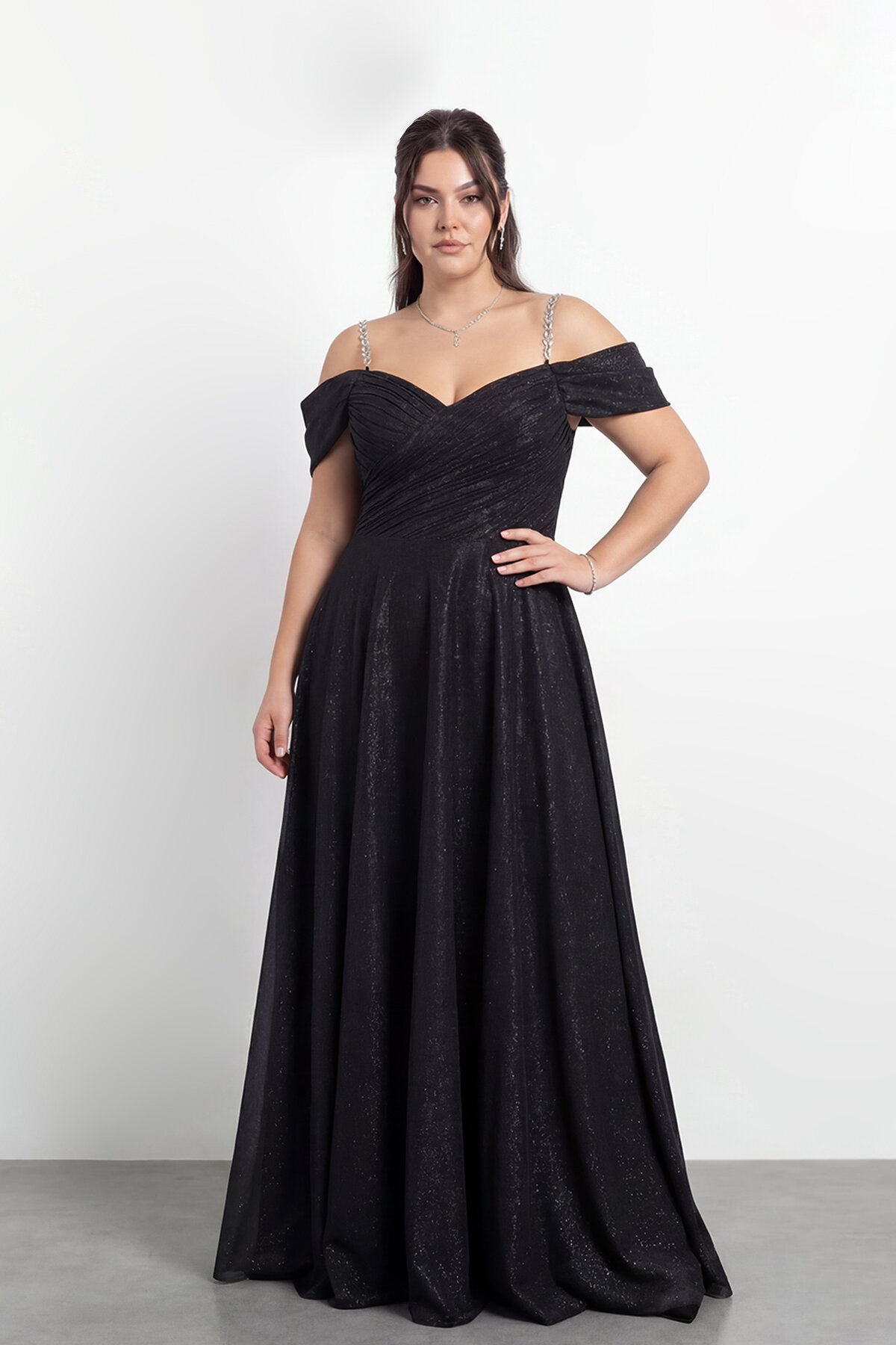 Taş Askılı Çapraz Büzgülü  Elbisesi - 2056