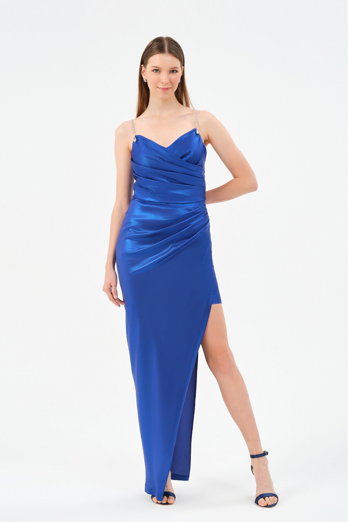 Taş Askılı Yırtmaçlı Elbise - 1583