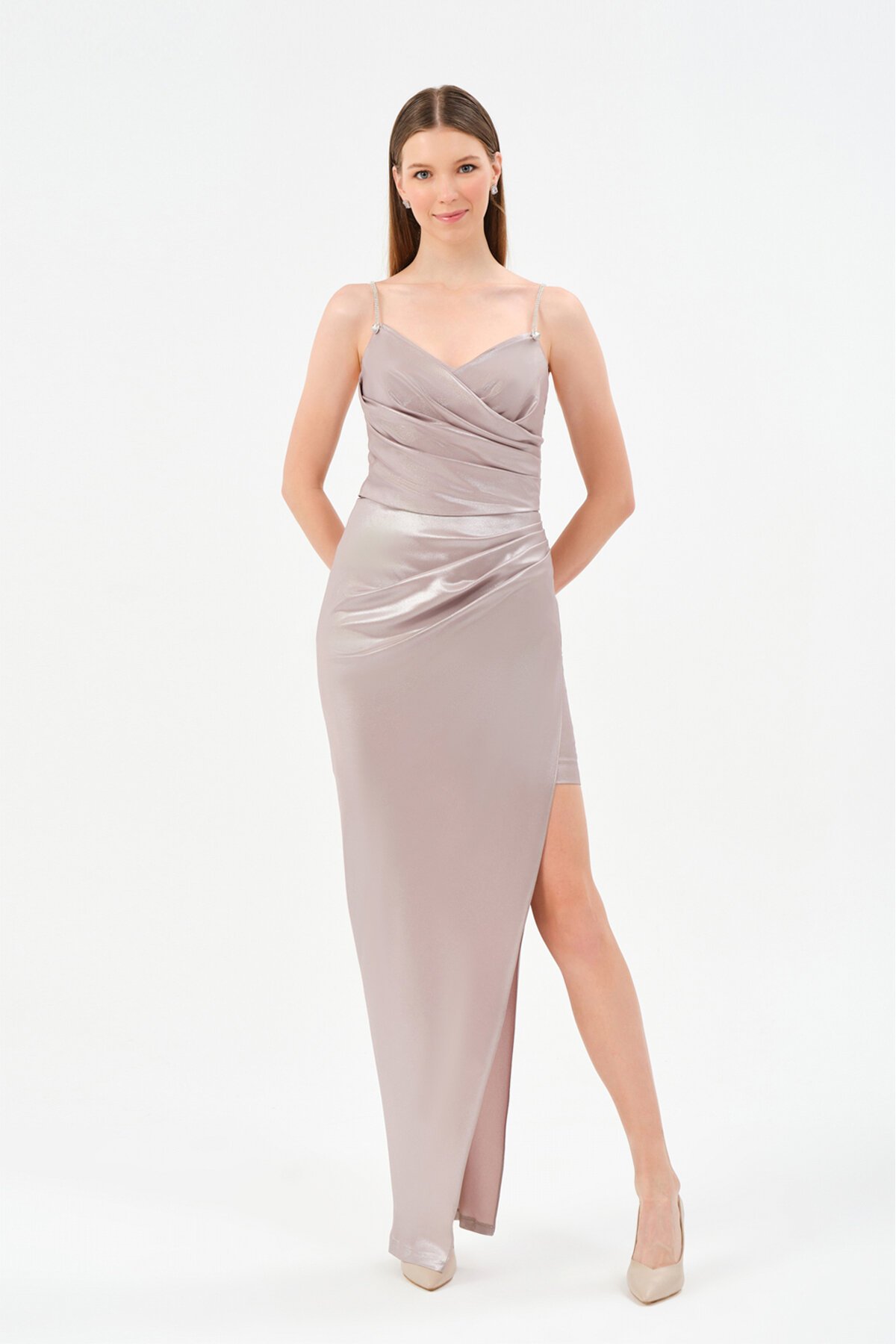 Taş Askılı Yırtmaçlı Elbise - 1583