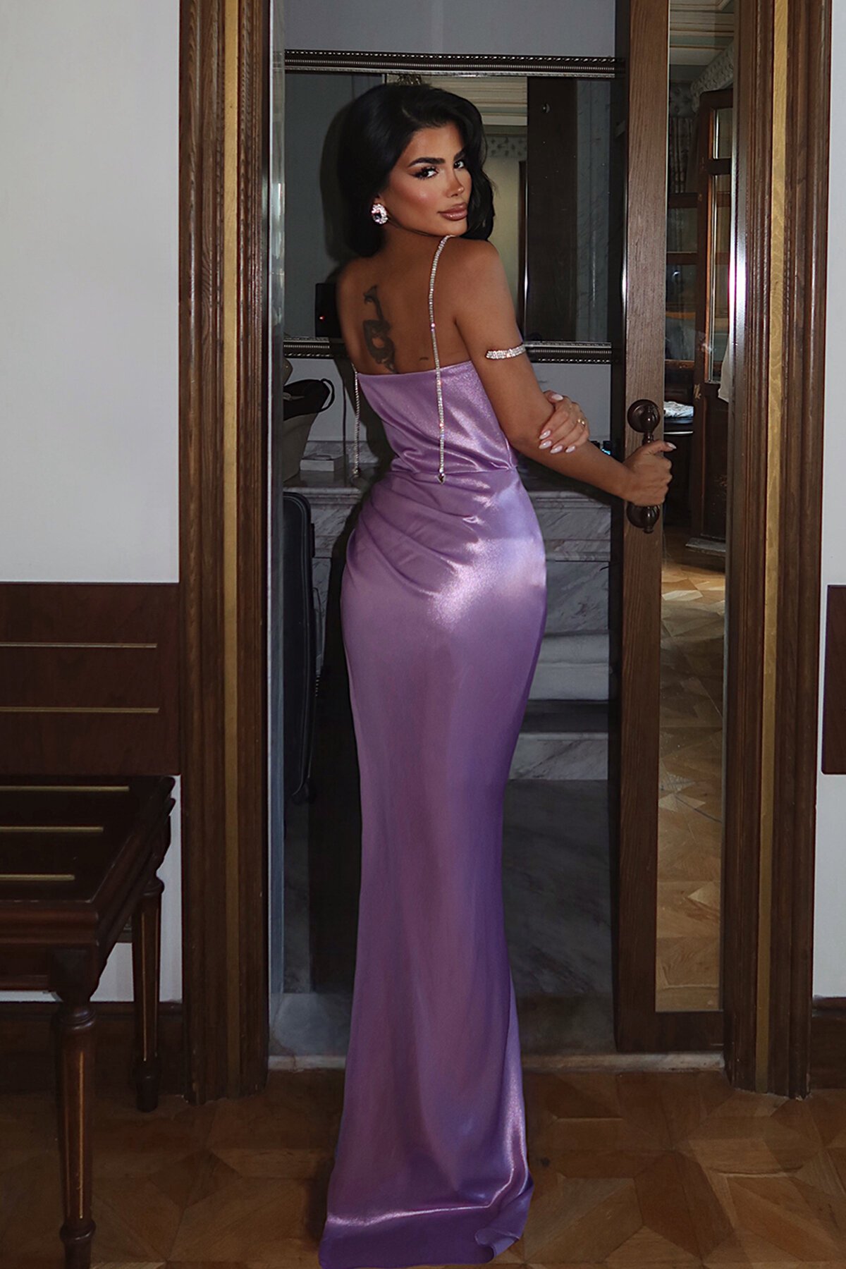 Taş Askılı Yırtmaçlı Elbise - 1583