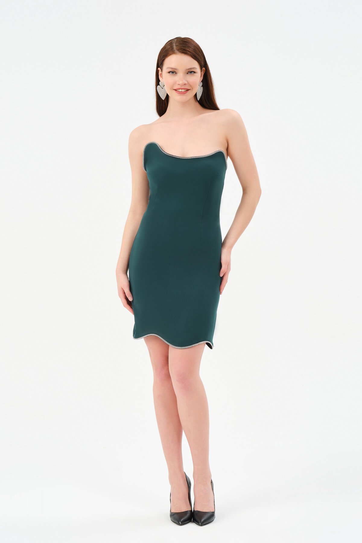 Taş Detaylı Straplez Mini Elbise - 1528