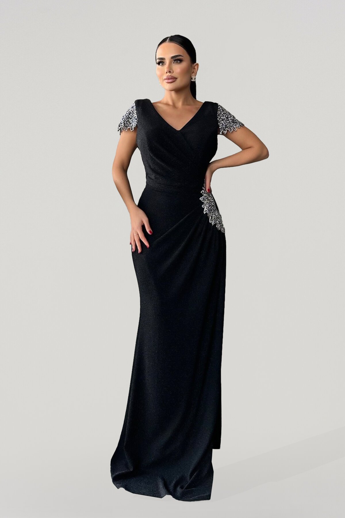 Taş İşlemeli Drapeli elbise - 1764