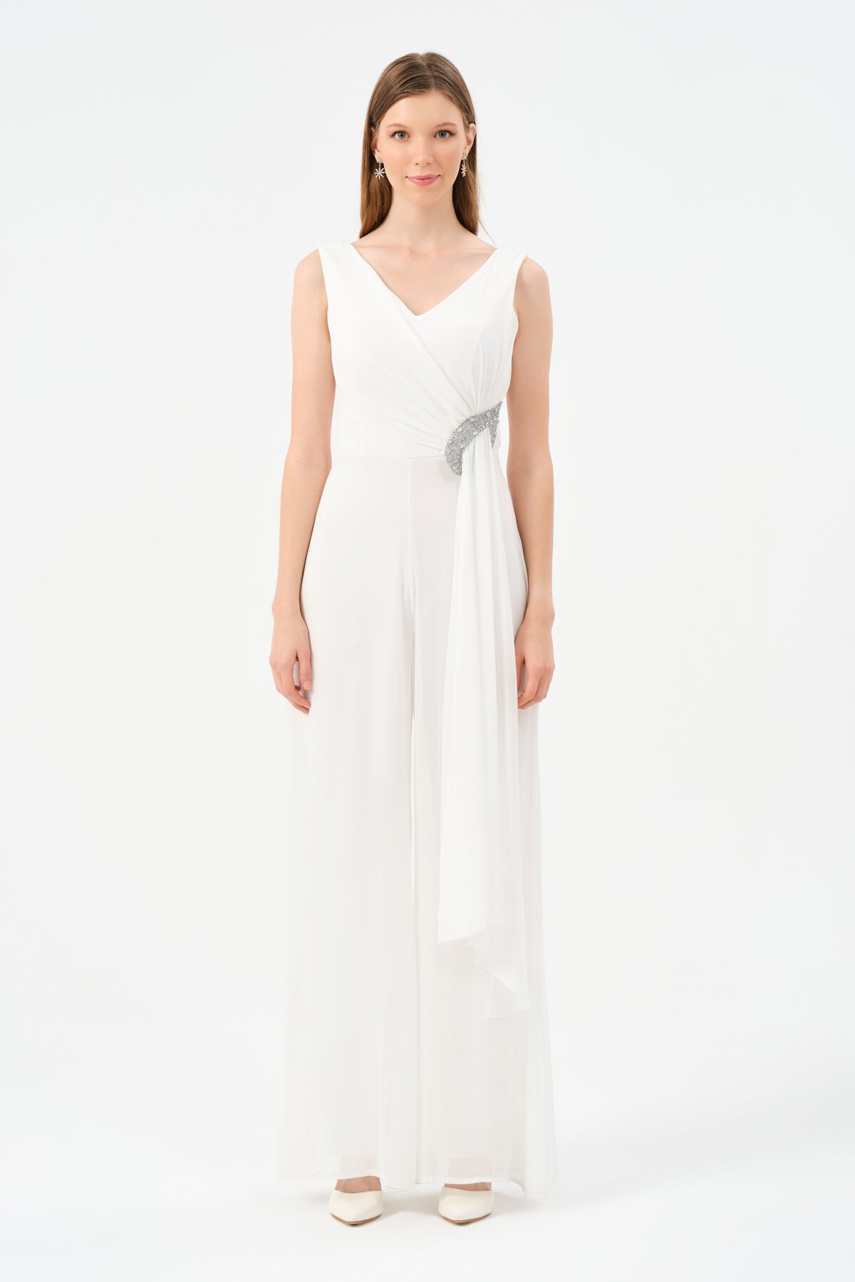 Taş İşlemeli Şifon Detaylı Tulum - 1457