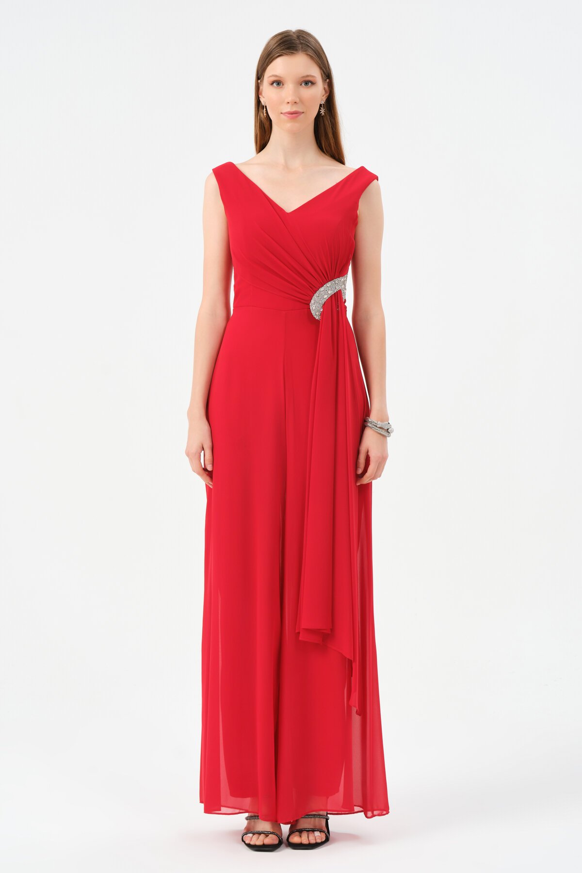 Taş İşlemeli Şifon Detaylı Tulum - 1457