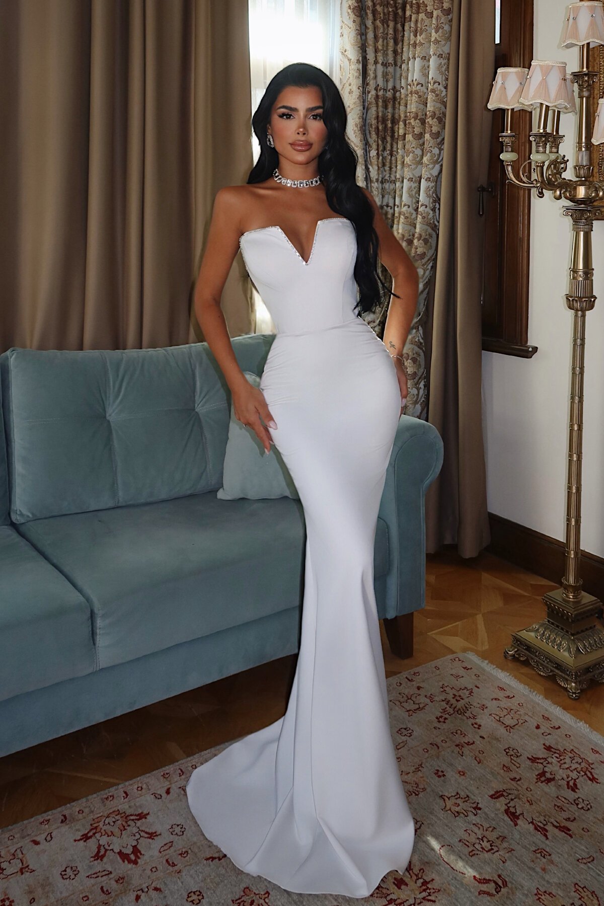 Taş İşlemeli Straplez Balık Elbise - 1721