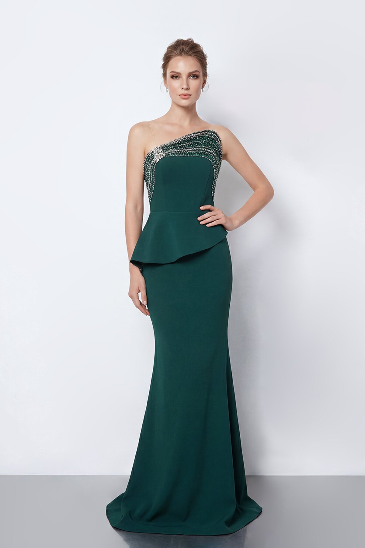 Taş İşlemeli Straplez Elbise - 2040