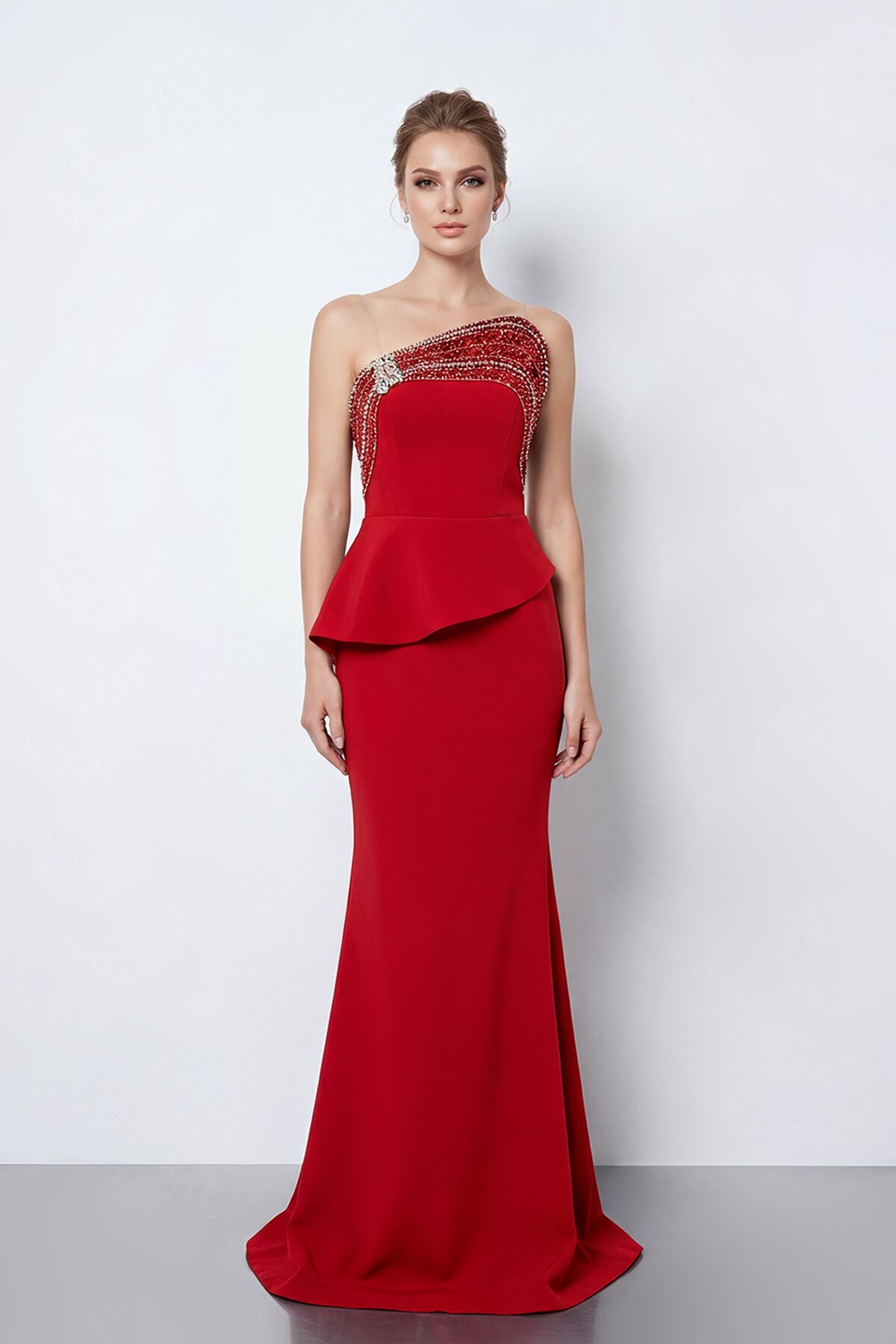 Taş İşlemeli Straplez Elbise - 2040