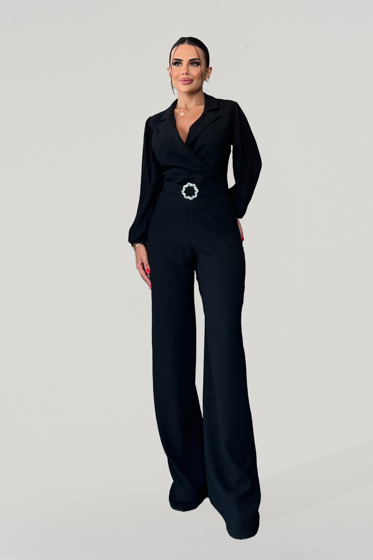 Taş Tokalı Şifon Kol Tulum - 1612