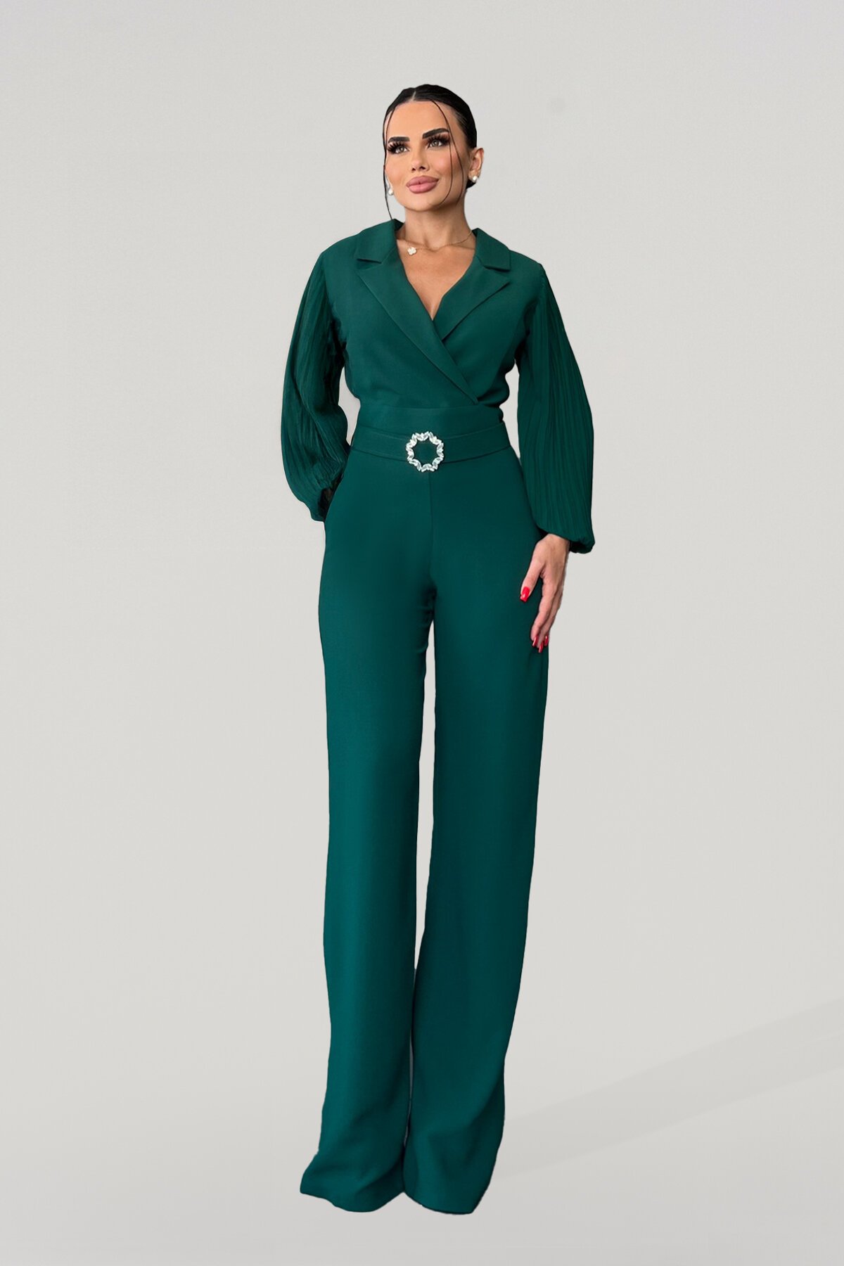 Taş Tokalı Şifon Kol Tulum - 1612