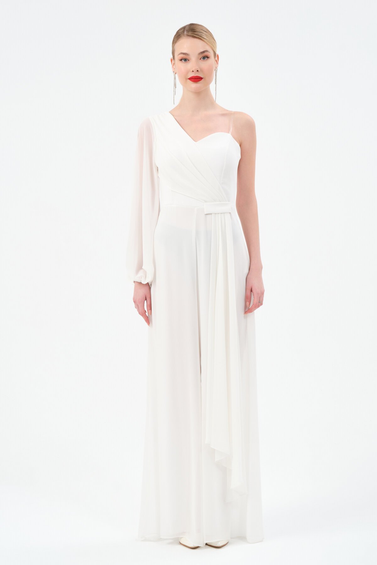 Tek Omuzlu Şifon Detaylı Tulum - 1336