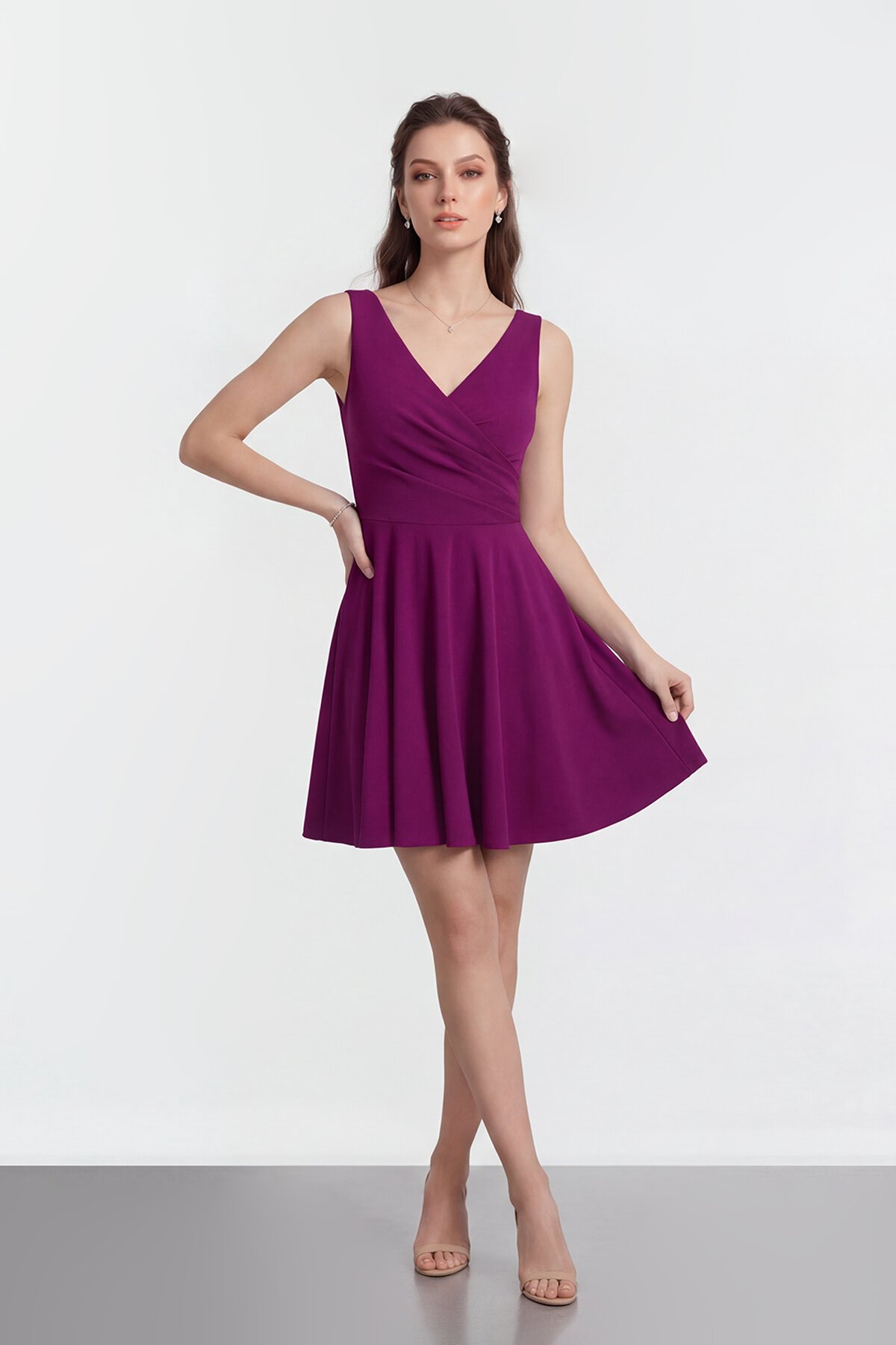 V Yaka Kruvaze Mini Abiye - 2080