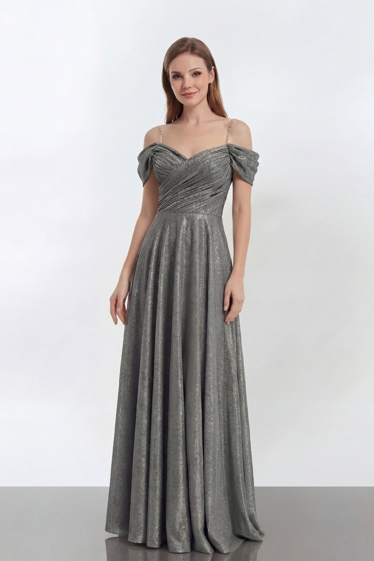 Zincir Askılı Parlak Uzun Abiye - 2034