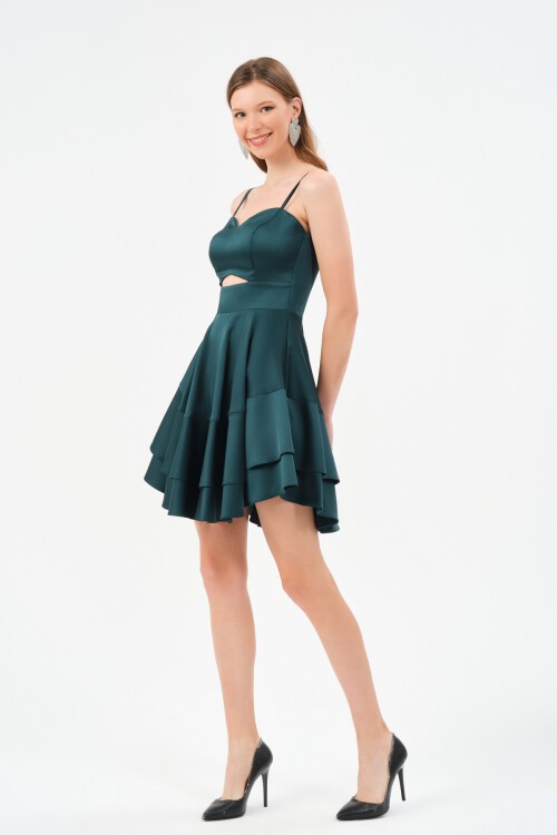Askılı Volanlı Mini Elbise - 1546