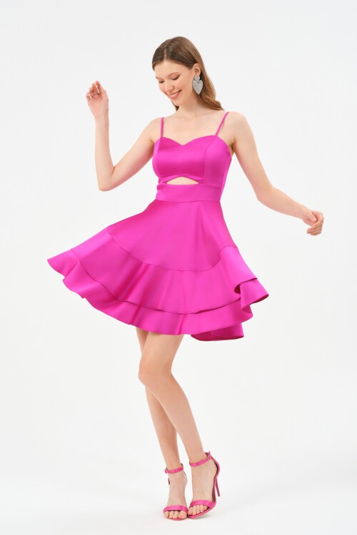 Askılı Volanlı Mini Elbise - 1546